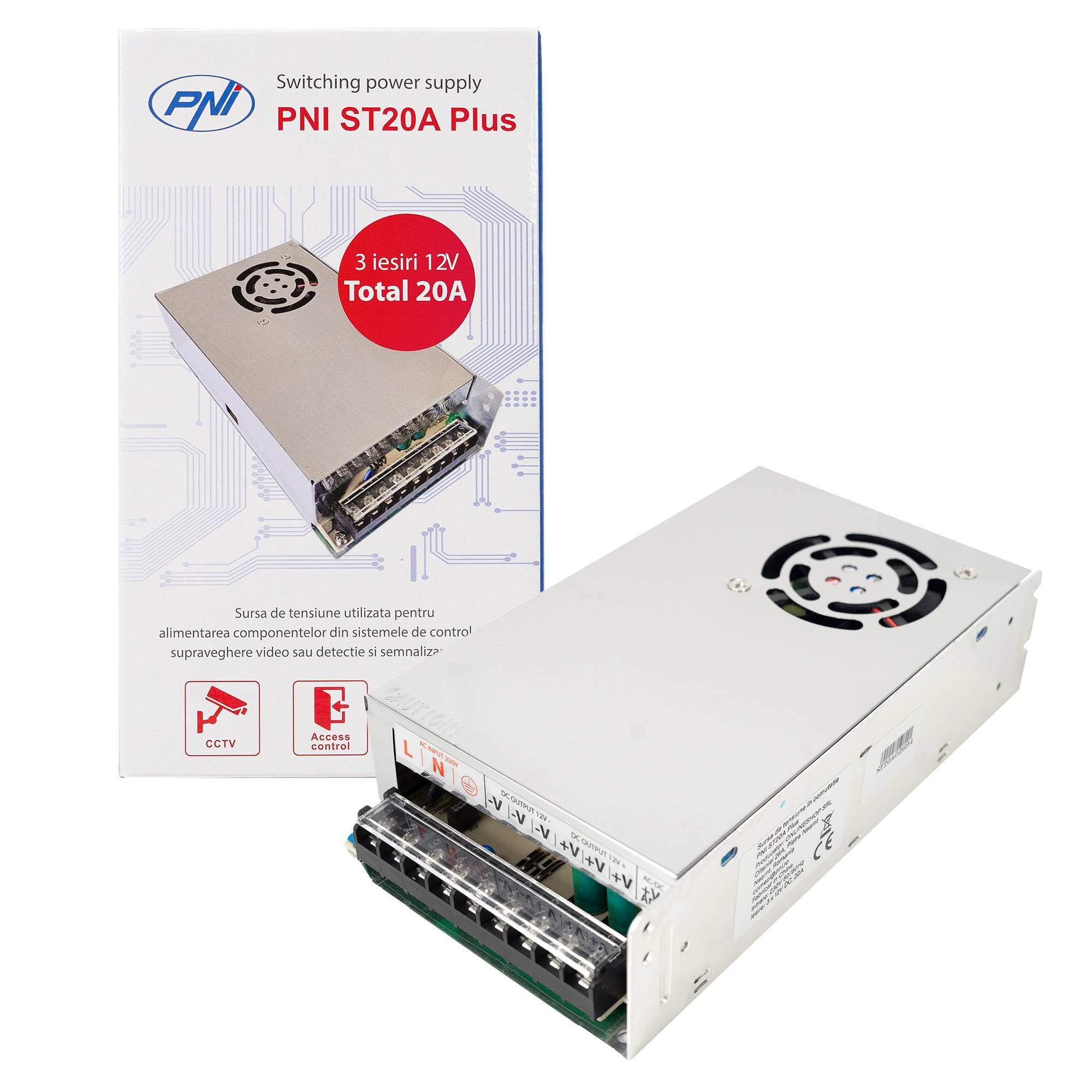 Schaltspannungsquelle PNI ST20A Plus 230V auf 12V 20A stabilisiert für Überwachungssysteme