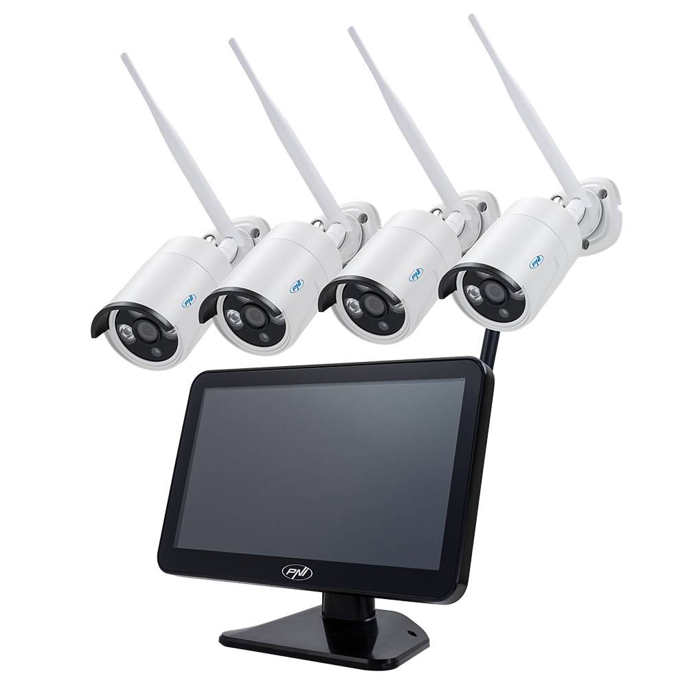 Videoüberwachungskit PNI House WiFi650 - 4 Full-HD-P2P-Wi-Fi-Geräte und 12-Zoll-LCD-Monitor
