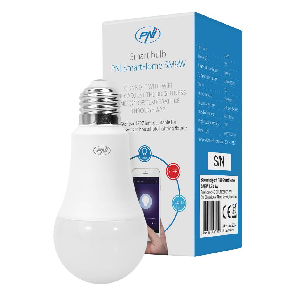 Intelligentes PNI SmartHome SM9W LED 9W Licht mit einstellbarem Licht, programmierbares WiFi kompatibel mit Google Home, Alexa