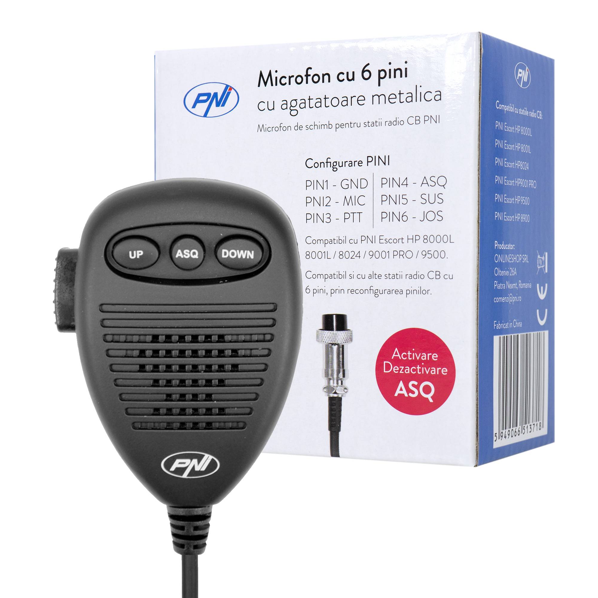 6-poliges Mikrofon mit Metallbügel für HP 8000L / 8001L / 8024/9001 PRO / 9500/8900 PNI Escort Radiosender
