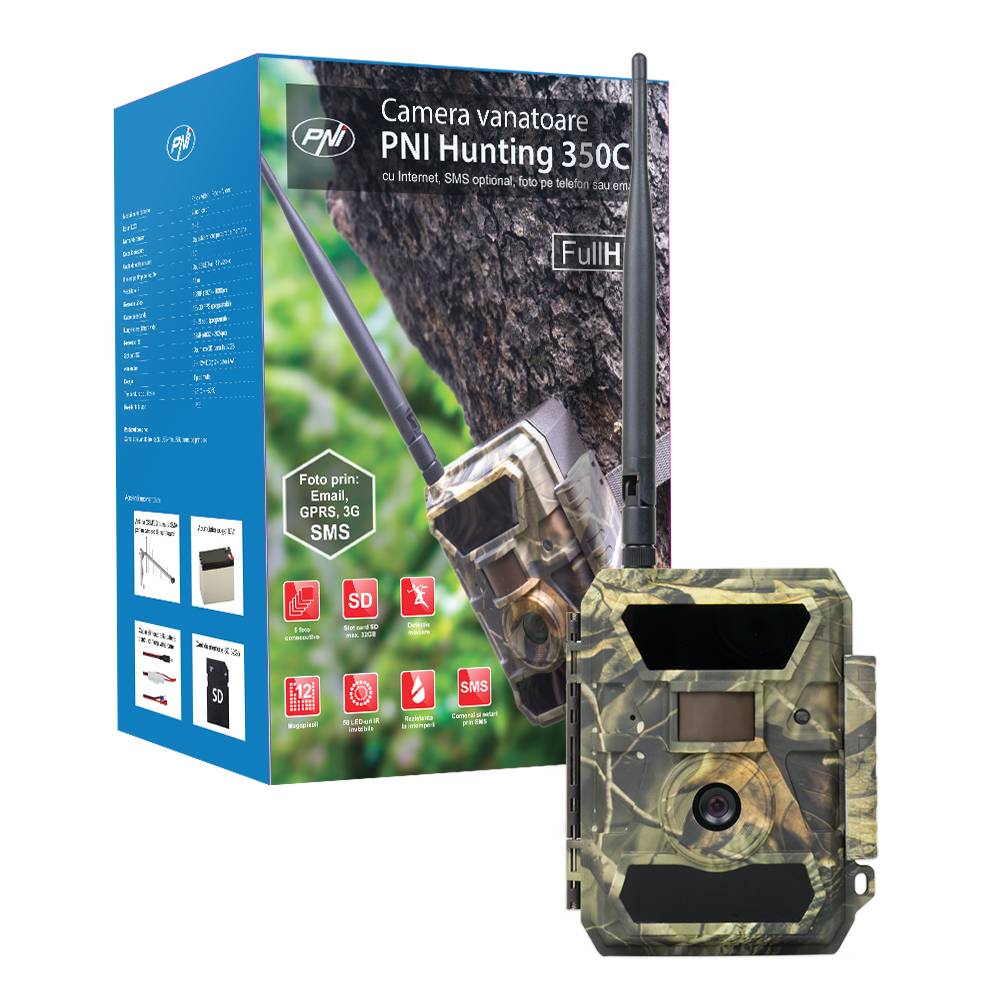 Jagdkamera PNI Hunting 350C 12MP mit 3G Internet, SMS, Foto unterwegs senden, E-Mail, FTP, Full HD 1080P, Nachtsicht, 58 unsichtbare LEDs für Tiere