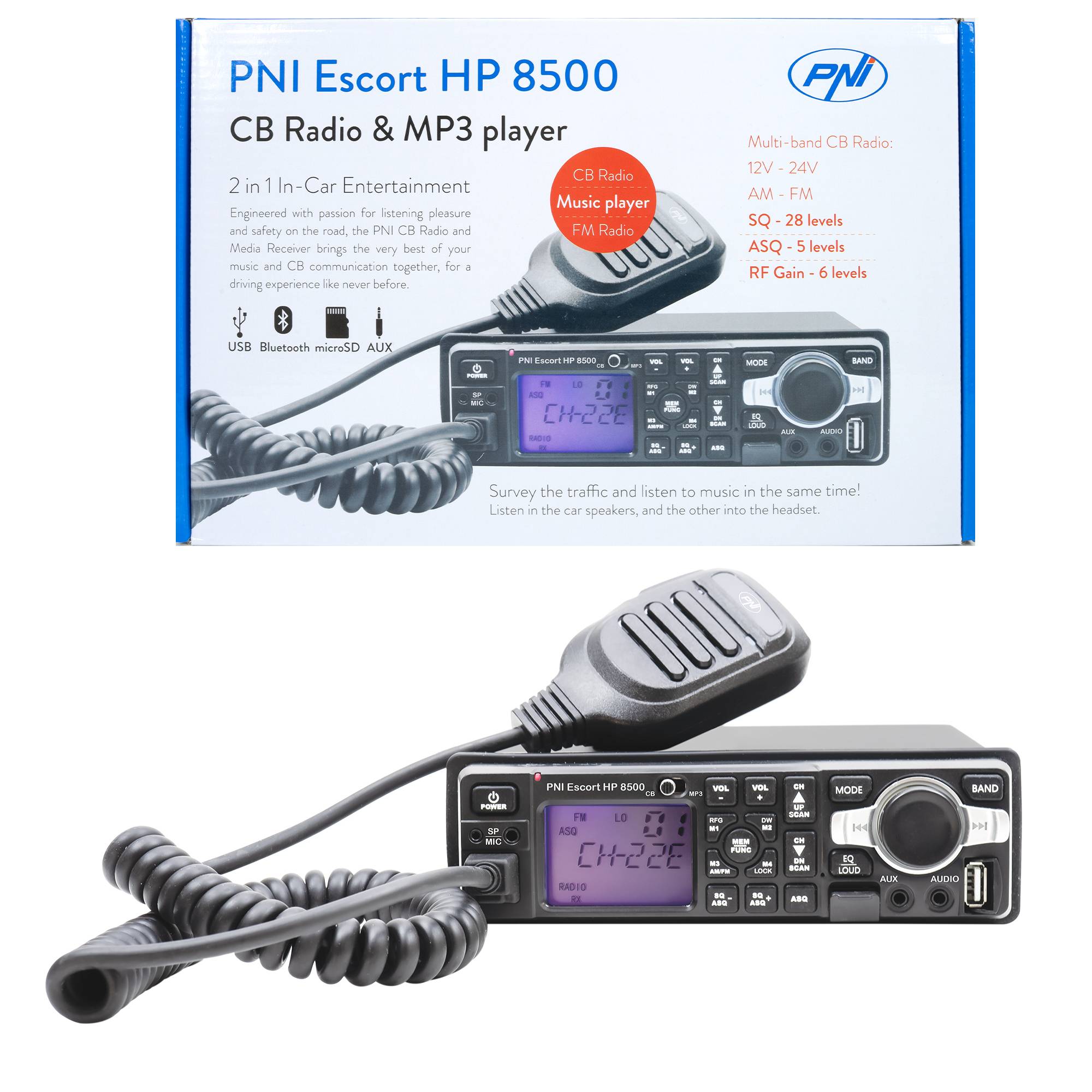 CB-Radiosender und MP3-Player PNI Escort HP 8500 ASQ enthält Kopfhörer mit Mikrofon