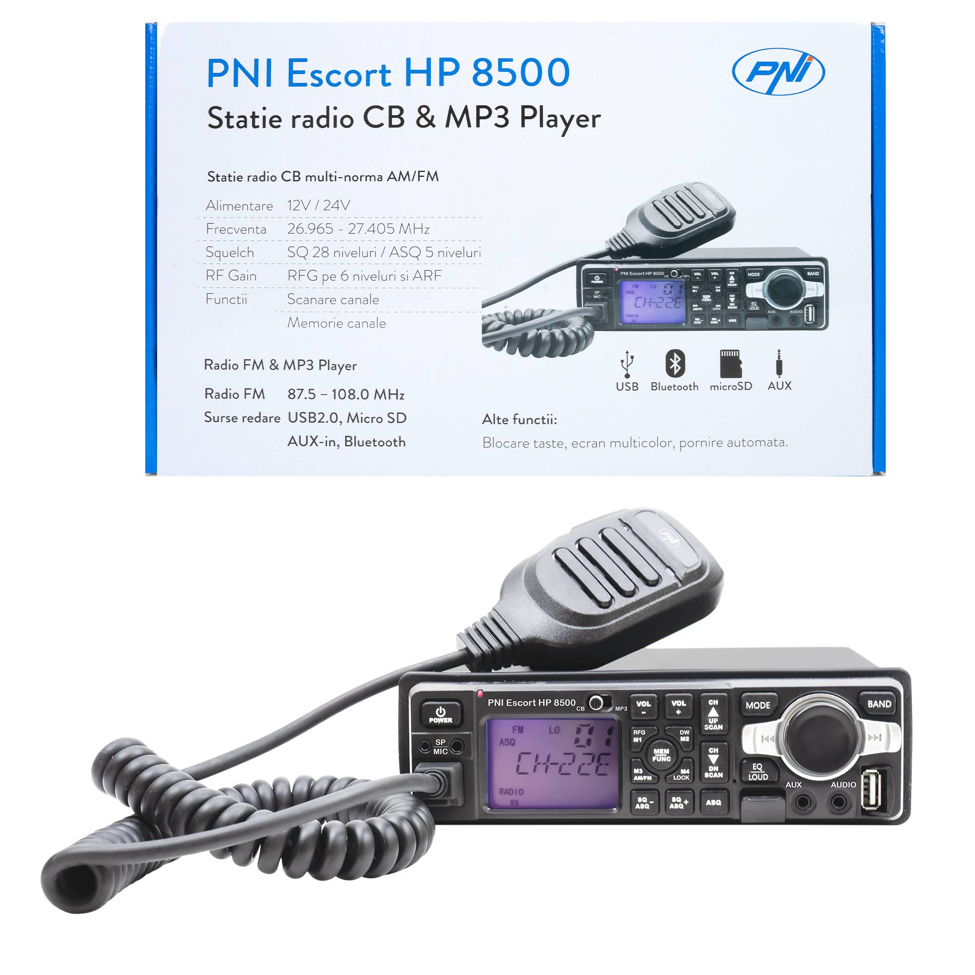 CB-Radiosender und MP3-Player PNI Escort HP 8500 ASQ enthält Kopfhörer mit Mikrofon