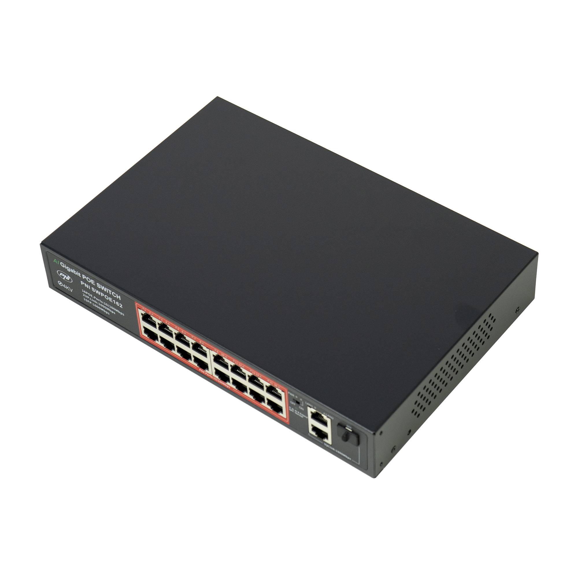 Switch POE PNI SWPOE16 mit 16 10 / 100Mbps-Ports und 2 10/100 / 1000Mbps-Ports