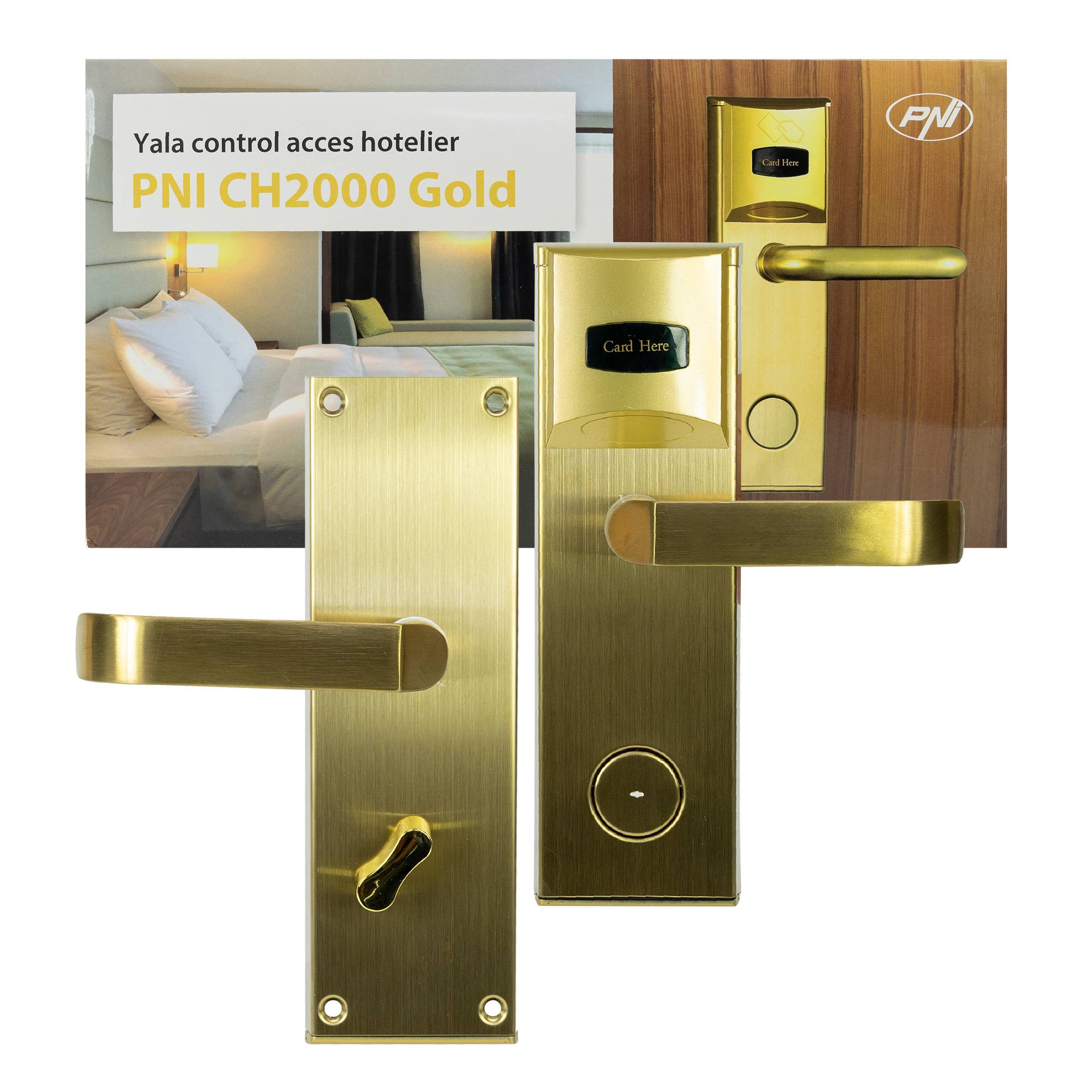 Yala Hotelzugangskontrolle PNI CH2000R Gold mit Kartenleser auf der rechten Seite