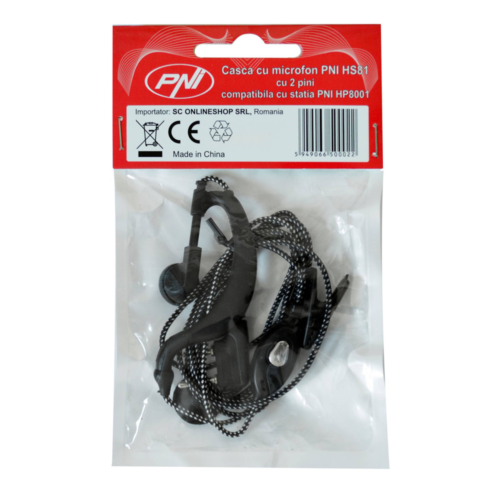 Headset mit Mikrofon PNI HS81 mit 2 Pins vom Typ PNI-K, kompatibel mit der Station PNI HP 8001L und den Radiosendern Kenwood und PNI