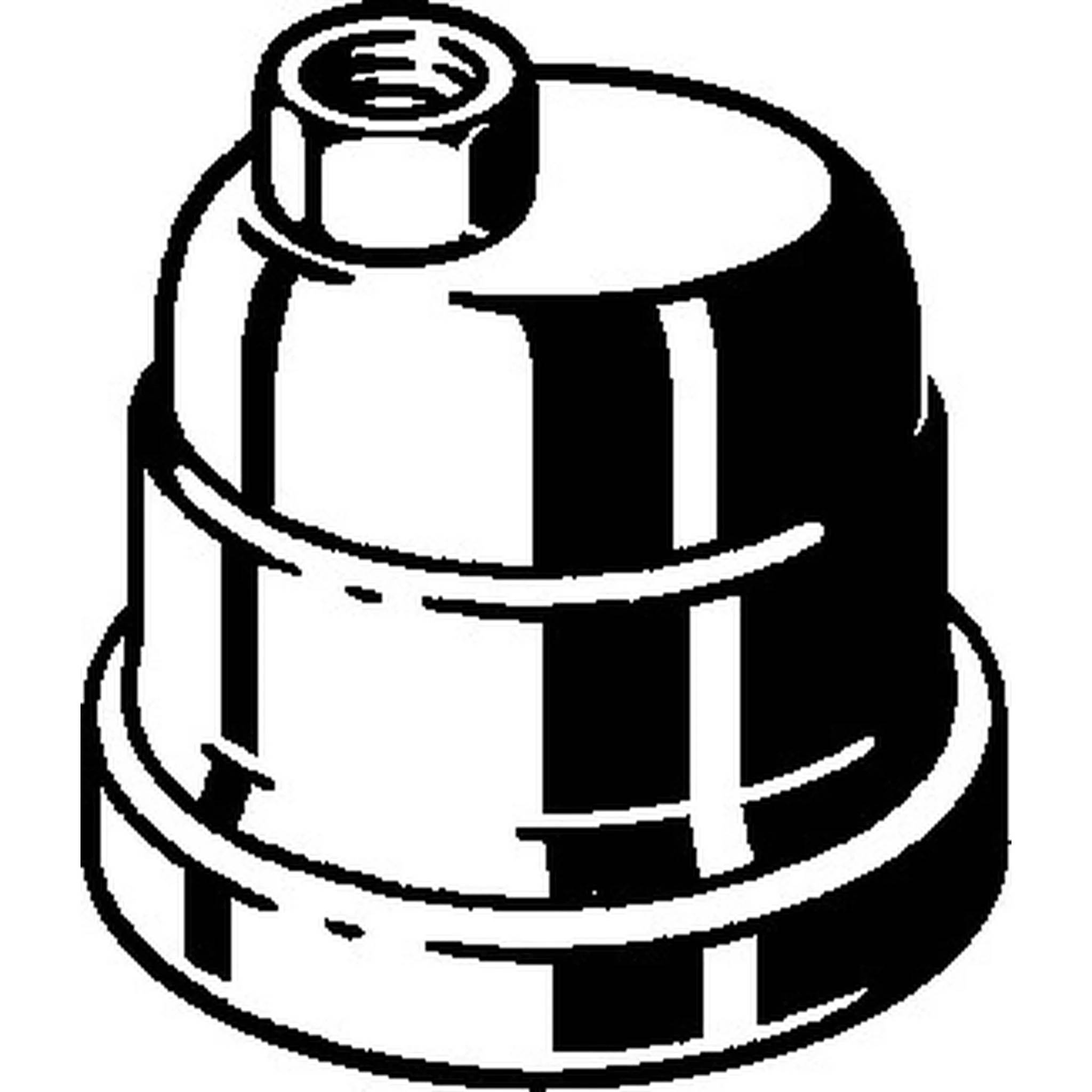 Schwarzweiß-Symbol eines glockenförmigen Metallteils mit Gewinde an der oberen Öffnung, in Seitenansicht dargestellt.