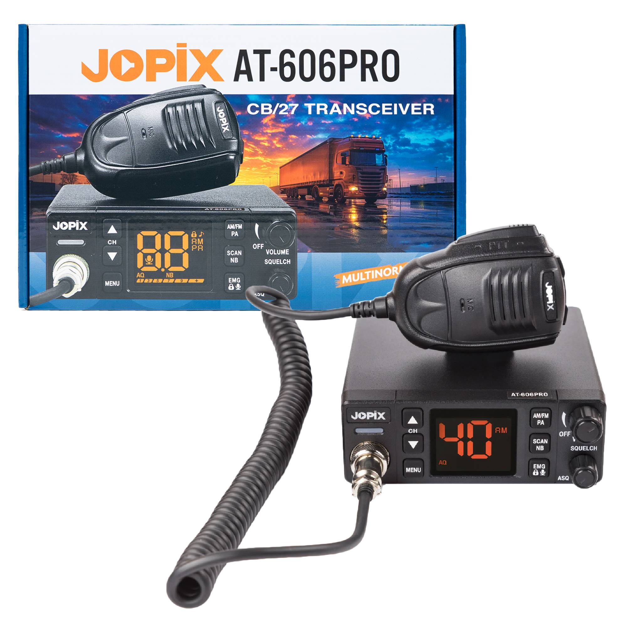 Statisches Radio CB JOPIX AT-606PRO ASQ, AM/FM, 4W, 12V-24V, PA, VOX, Noise Blanker