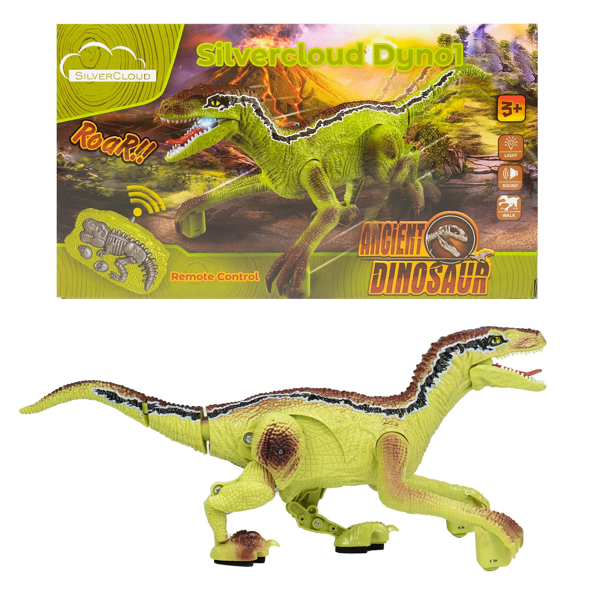 Silvercloud Dyno1 Dinosaurierspielzeug mit Fernbedienung, gibt 4 Arten von Geräuschen ab, vorwärts und rückwärts, LED, eingebauter Akku 500 mAh