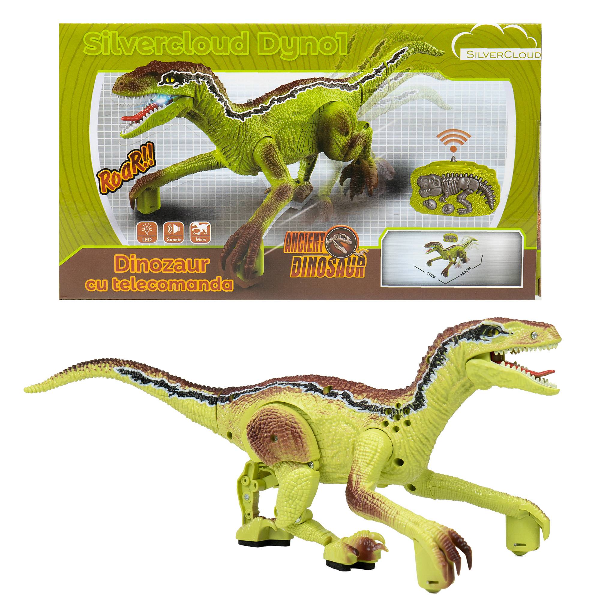 Silvercloud Dyno1 Dinosaurierspielzeug mit Fernbedienung, gibt 4 Arten von Geräuschen ab, vorwärts und rückwärts, LED, eingebauter Akku 500 mAh