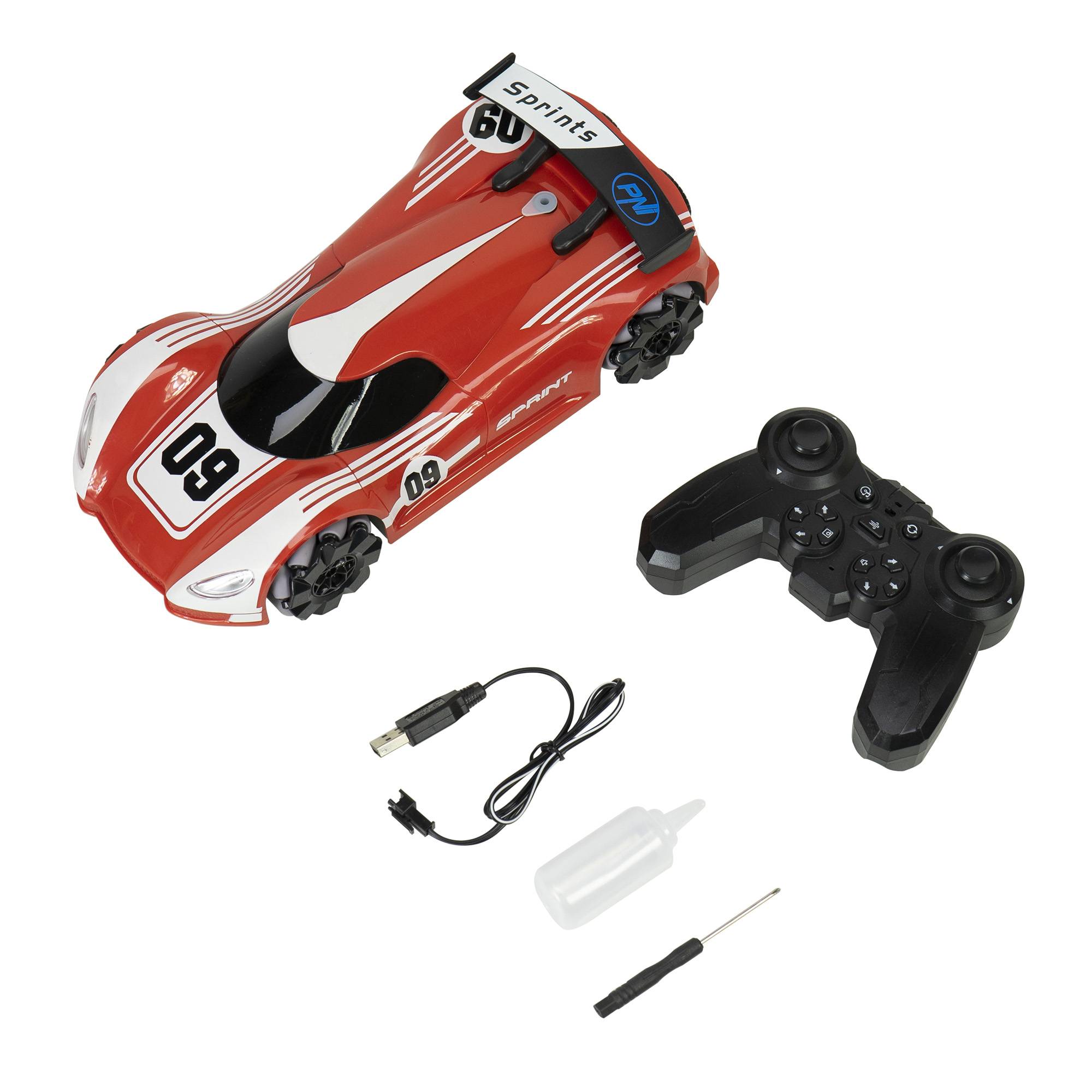 Silvercloud RedOne Sportwagenspielzeug mit Fernbedienung, mit „Rauch“-Effekt und LEDs, Ersatzbatterie 1500 mAh, omnidirektionale Bewegungen, rot