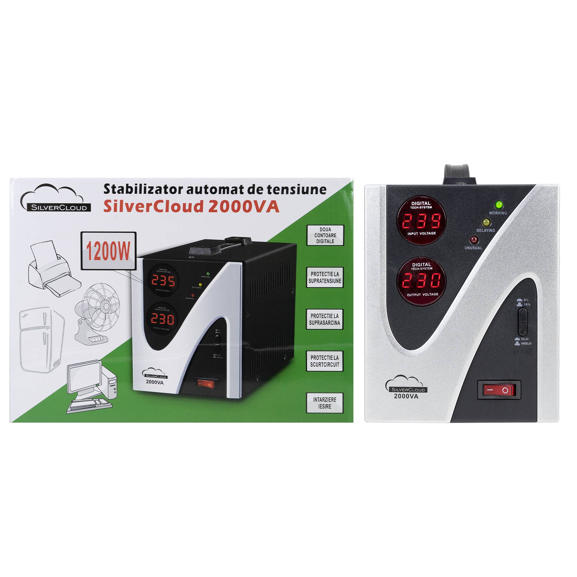 Spannungsstabilisator SilverCloud 2000VA 1200W 9,1A Ausgang 230V ± 10%