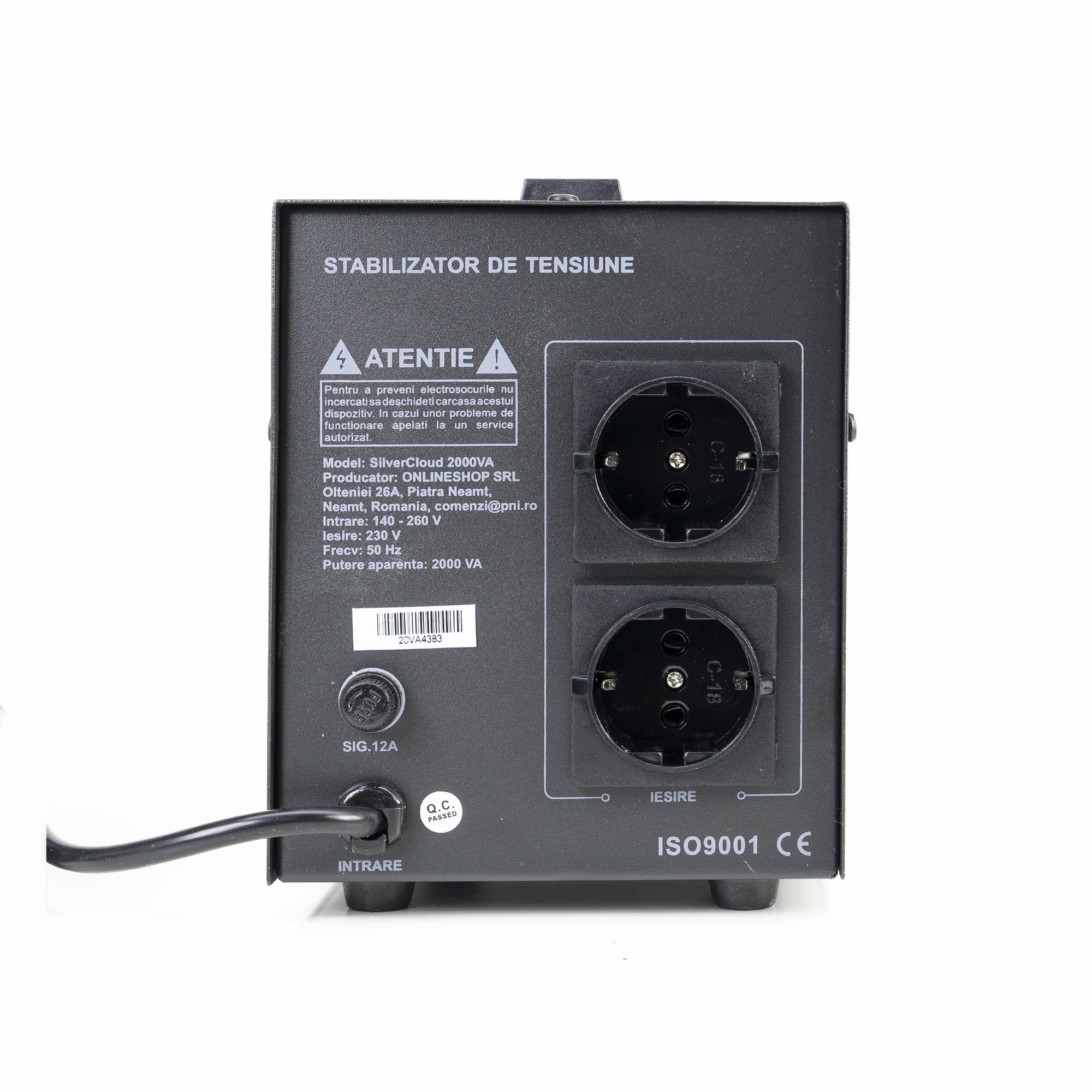 Spannungsstabilisator SilverCloud 2000VA 1200W 9,1A Ausgang 230V ± 10%