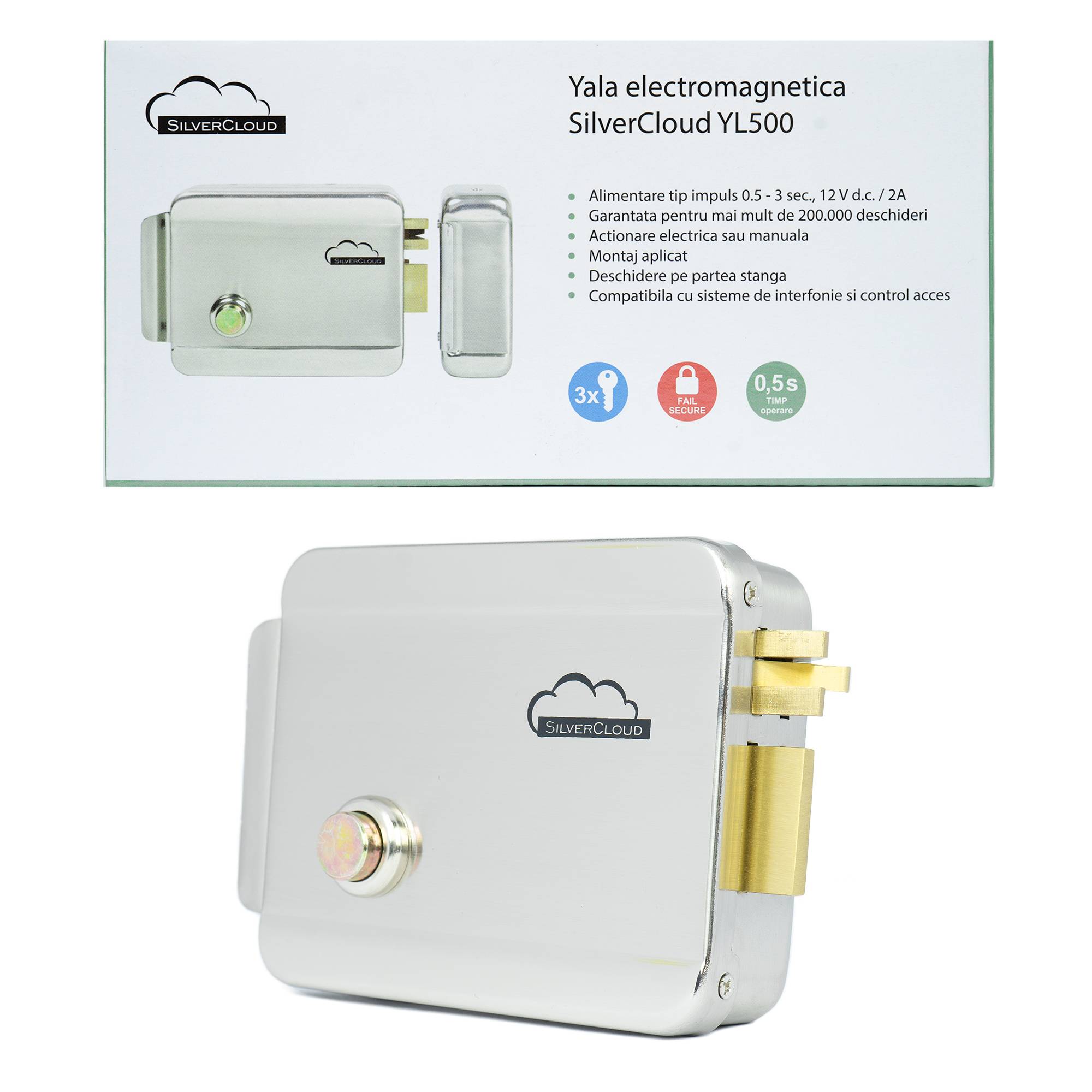 SilverCloud YL500 Elektromagnetische Yala mit Nabe, Öffnung links, Fail Secure NC