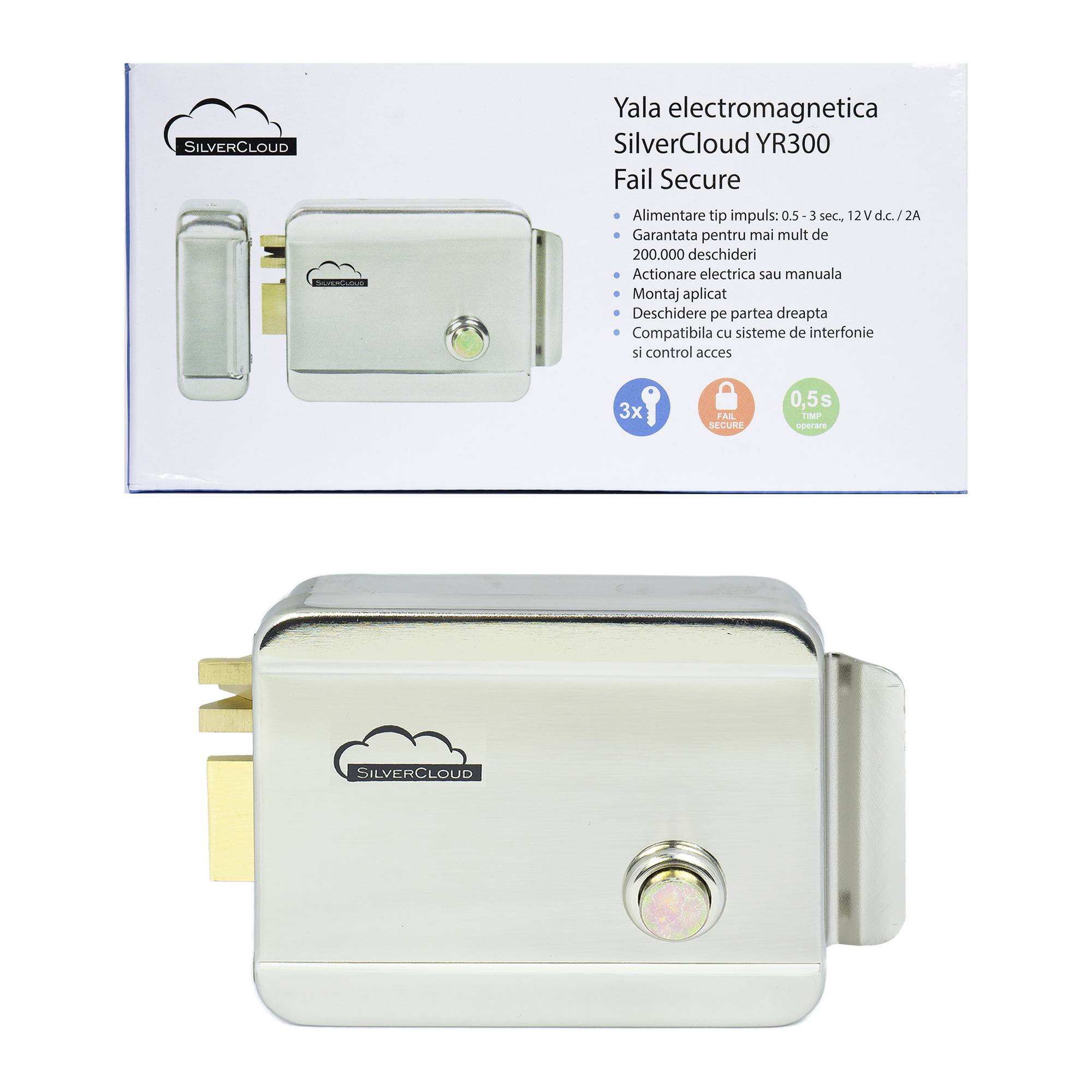 SilverCloud YR300 Elektromagnetische Yala mit Nabe, Öffnung auf der rechten Seite, Fail Secure NC