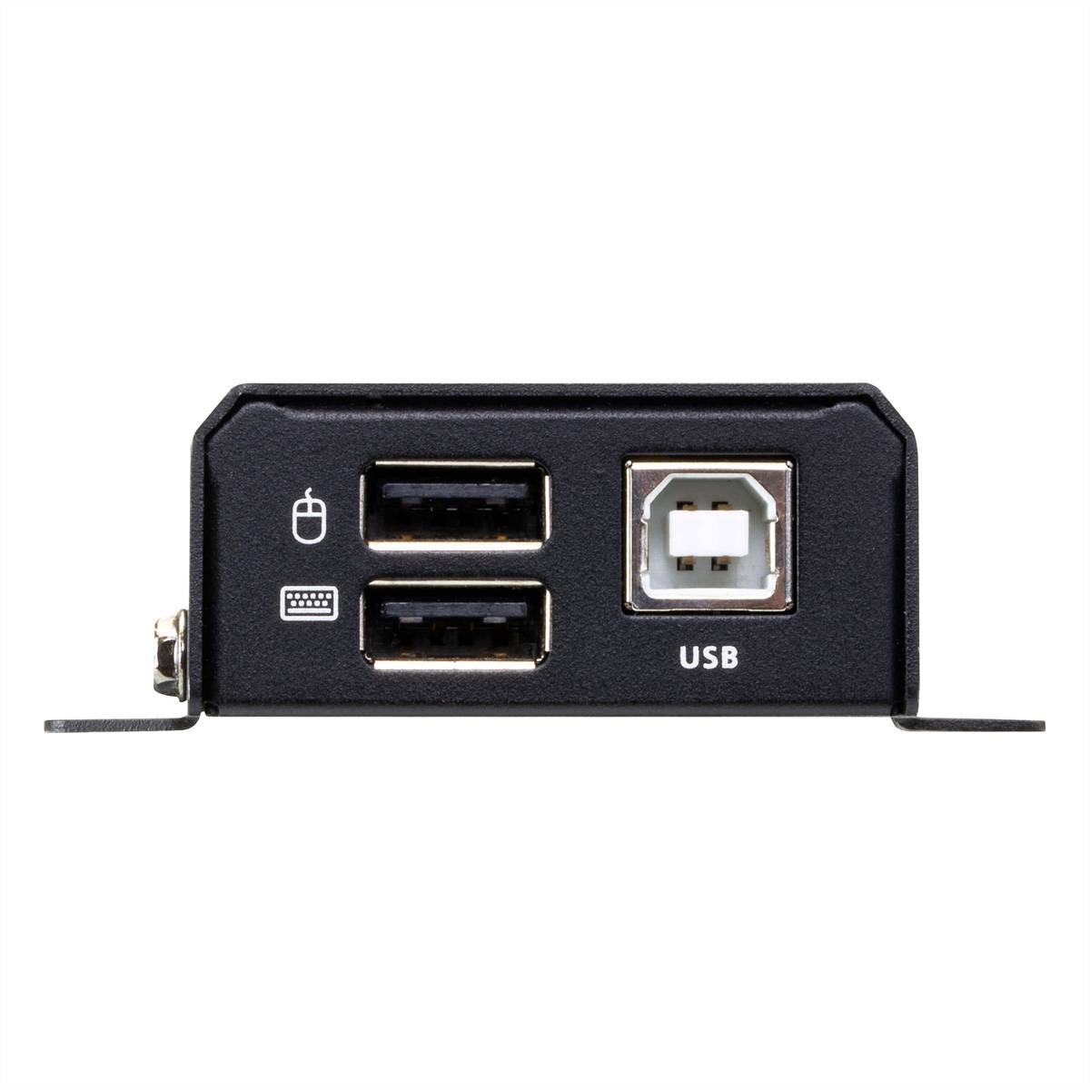 Schwarzes USB-Erweiterungspanel mit zwei USB-A-Anschlüssen und einem quadratischen USB-B-Anschluss mit der Bezeichnung „USB".