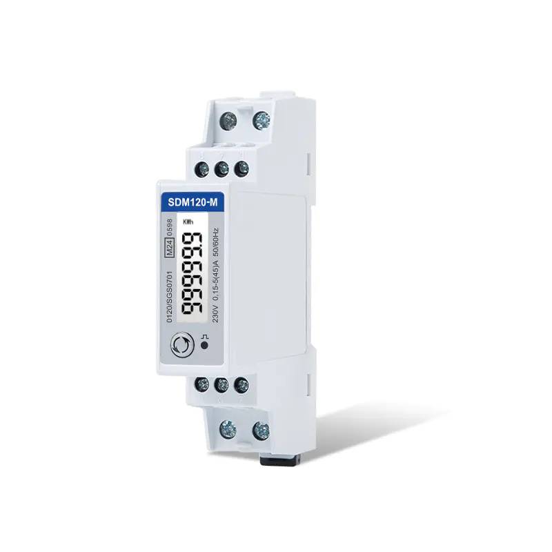 Weißes DIN-Schienen-Stromzählermodul mit der Bezeichnung „SDM120-M