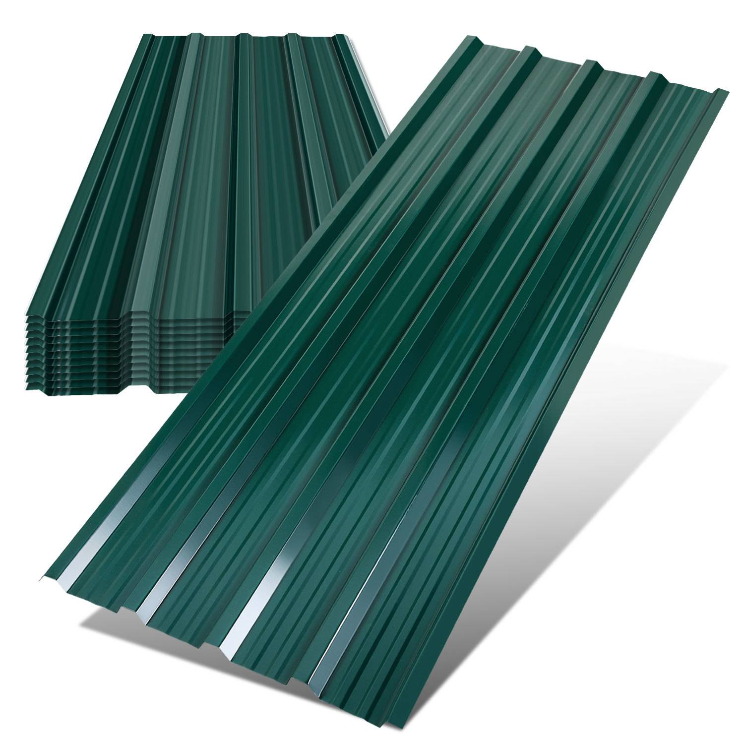12x Profilblech Trapezblech Dachblech, Verzinktes Stahlblech - Wellenprofil in Grün, Stahl Außenbereich Dachplatten, für Dächer, Carports