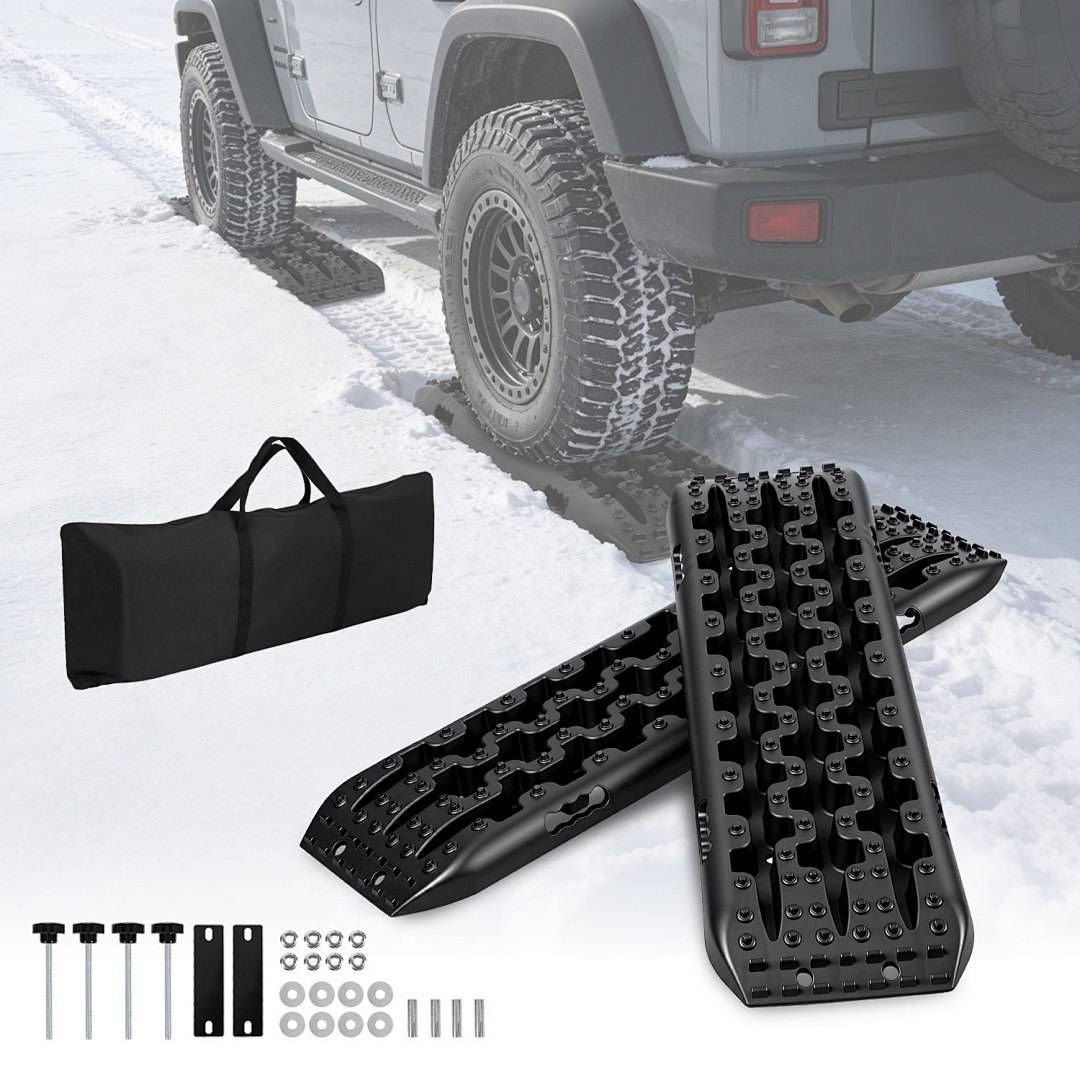 Anfahrhilfe Sandbleche 2er Set 10T, Recovery Boards 105x30x6 cm mit Tasche & Halterung, für Wohnmobil 4x4