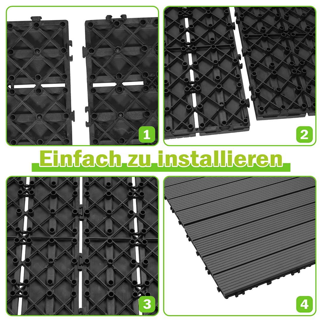 66 Stück Terrassenfliesen 6m² Holzfliesen 30x30 cm Terrassenfliesen Holz Fliesen mit Klicksystem für Terrasse Balkon