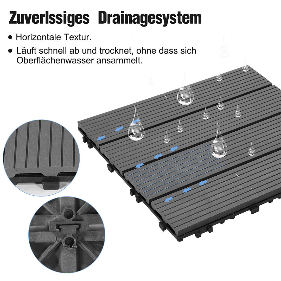 22 Stück Terrassenfliesen 2m² Holzfliesen 30x30 cm Terrassenfliesen Holz Fliesen mit Klicksystem für Terrasse Balkon