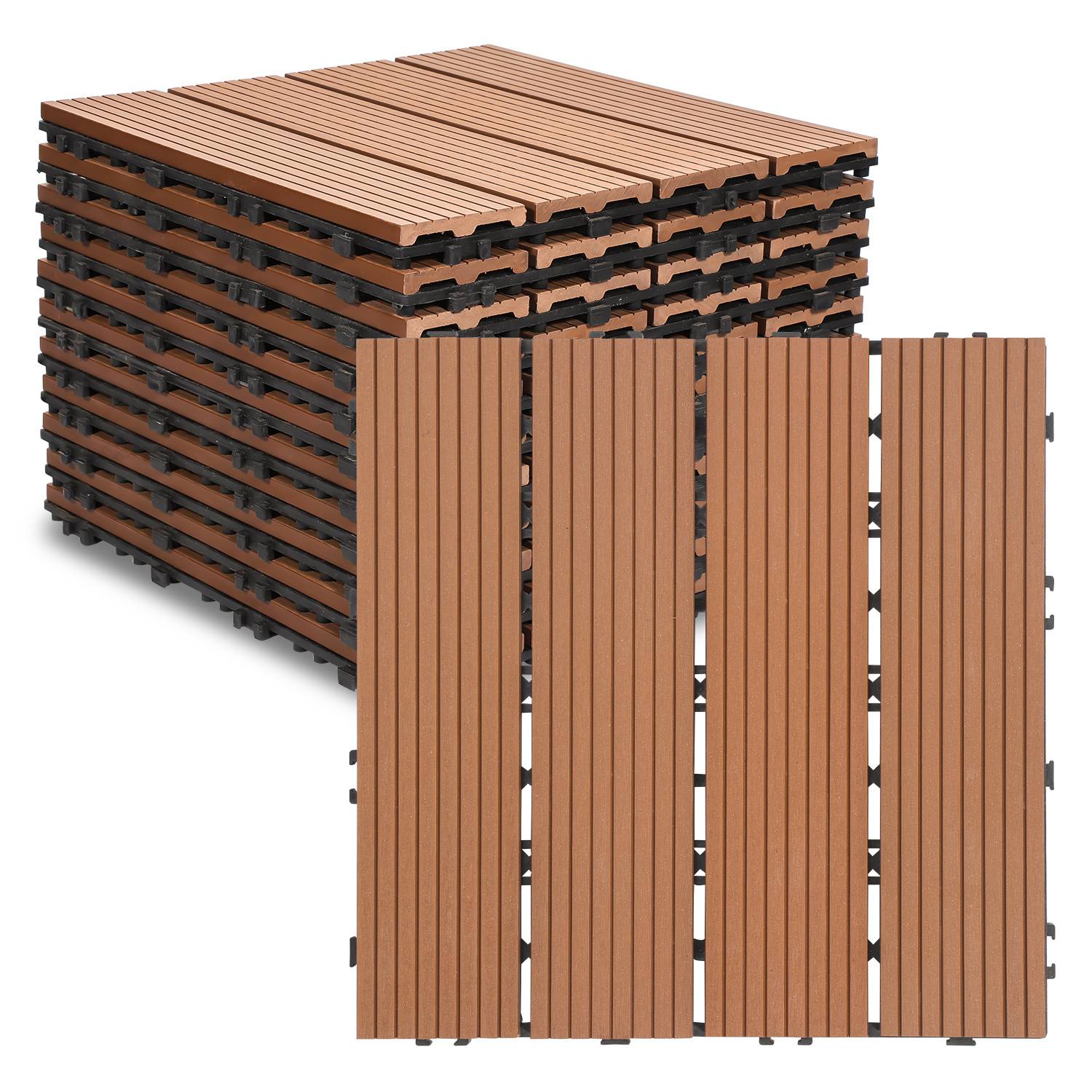 Terrassenfliesen Braun 22 Stück (2m²) Klickfliesen in Holzoptik, WPC Fliese，30 x 30cm