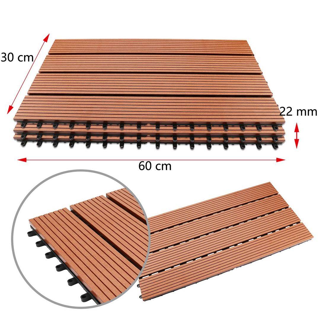 Terrassenfliesen Braun 22 Stück (2m²) Klickfliesen in Holzoptik, WPC Fliese，30 x 30cm
