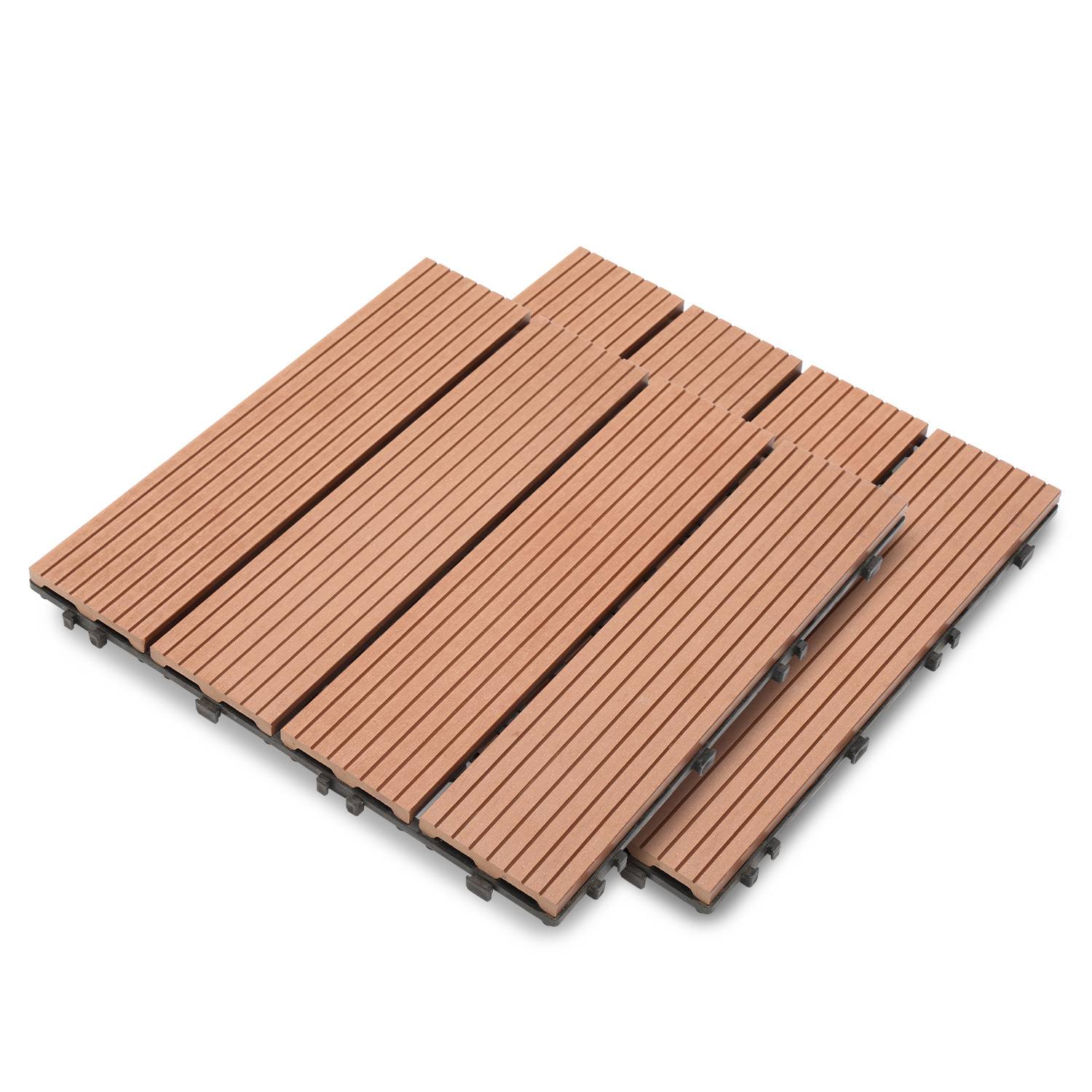 Terrassenfliesen Braun 66 Stück (6m²) Klickfliesen in Holzoptik, WPC Fliese，30 x 30cm
