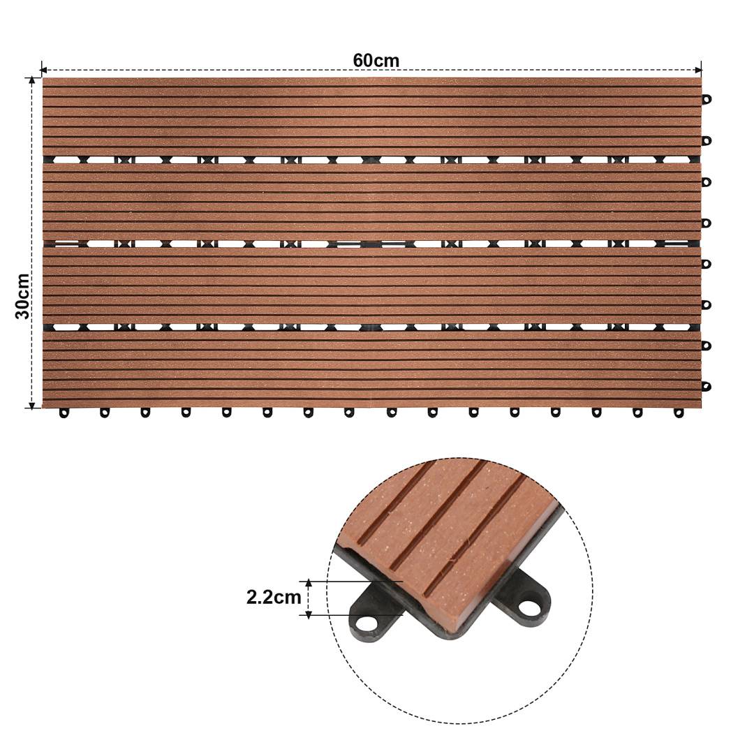 30 x 60cm Braun Terrassenfliesen 24 Stück Klickfliesen in Holzoptik, WPC Fliese