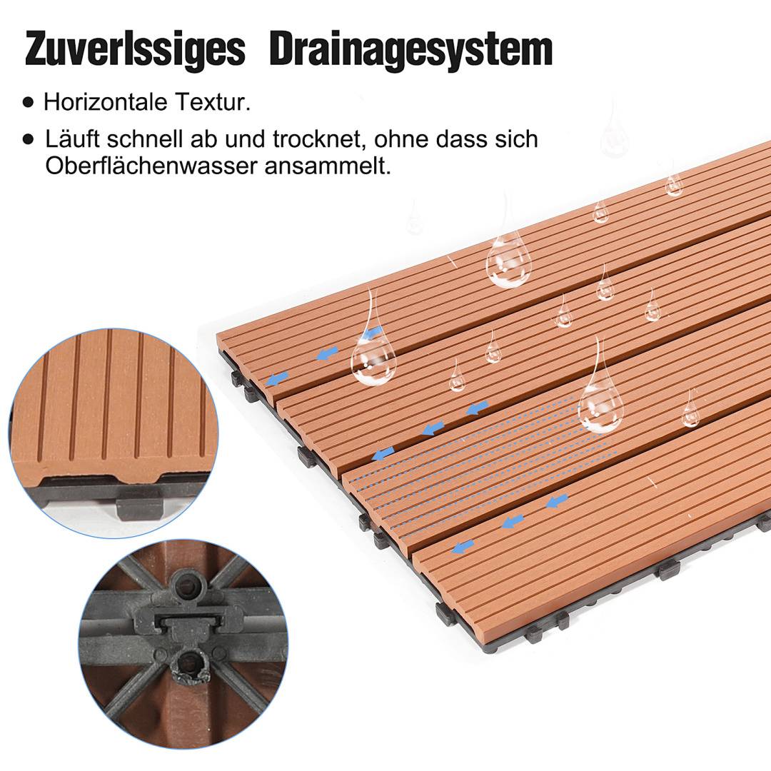 30 x 60cm Braun Terrassenfliesen 24 Stück Klickfliesen in Holzoptik, WPC Fliese