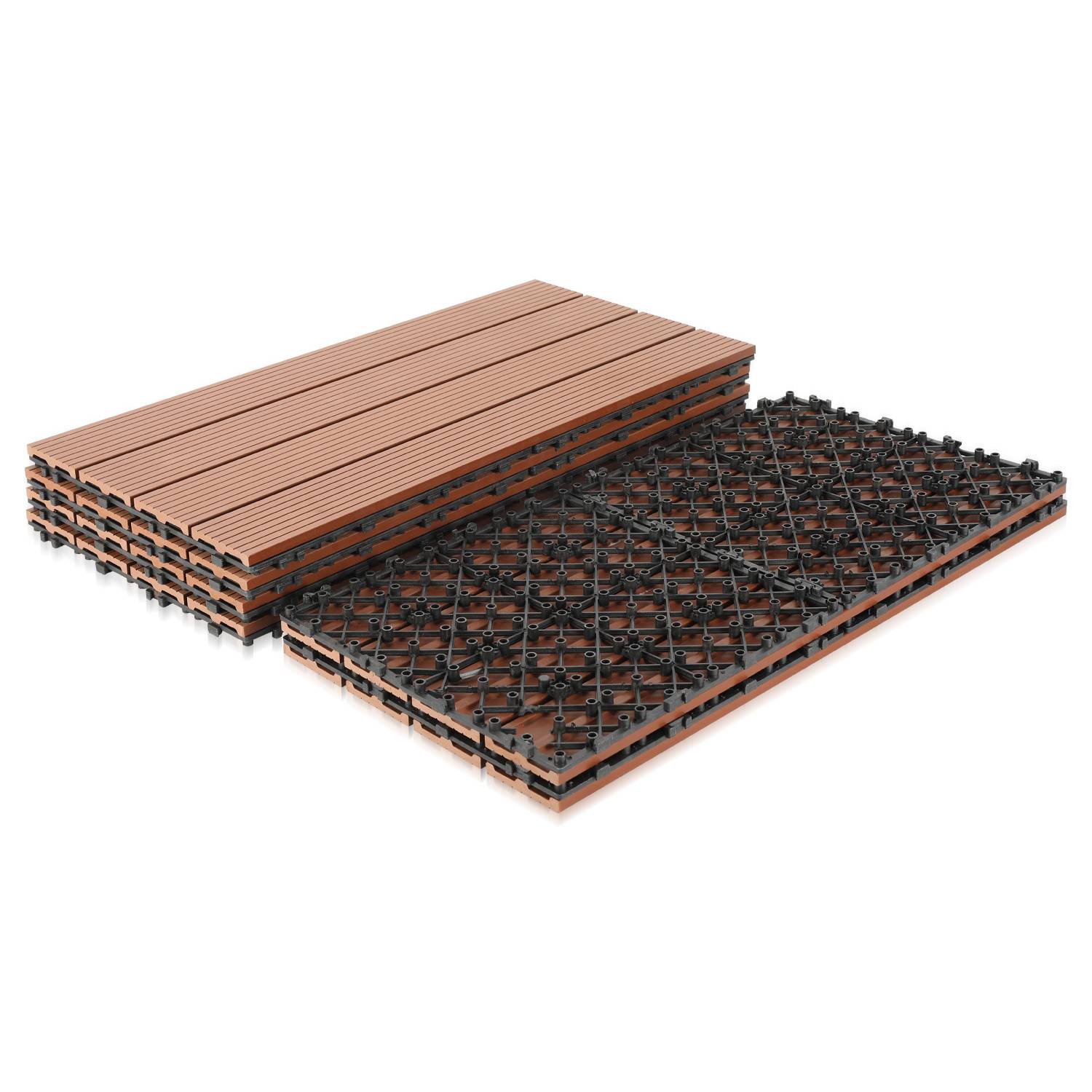 30 x 60cm Braun Terrassenfliesen 12 Stück Klickfliesen in Holzoptik, WPC Fliese