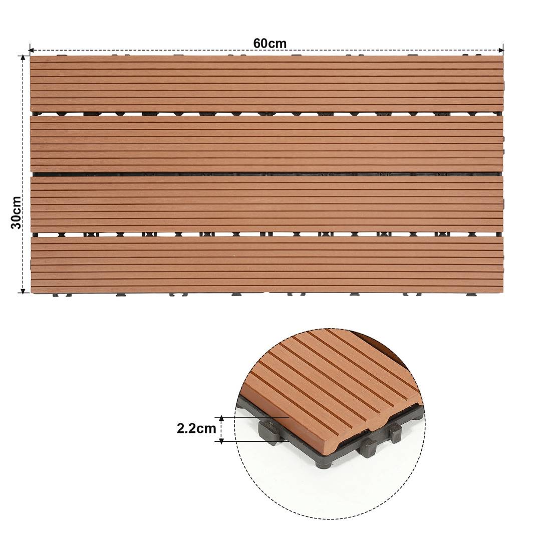 30 x 60cm Braun Terrassenfliesen 60 Stück Klickfliesen in Holzoptik, WPC Fliese