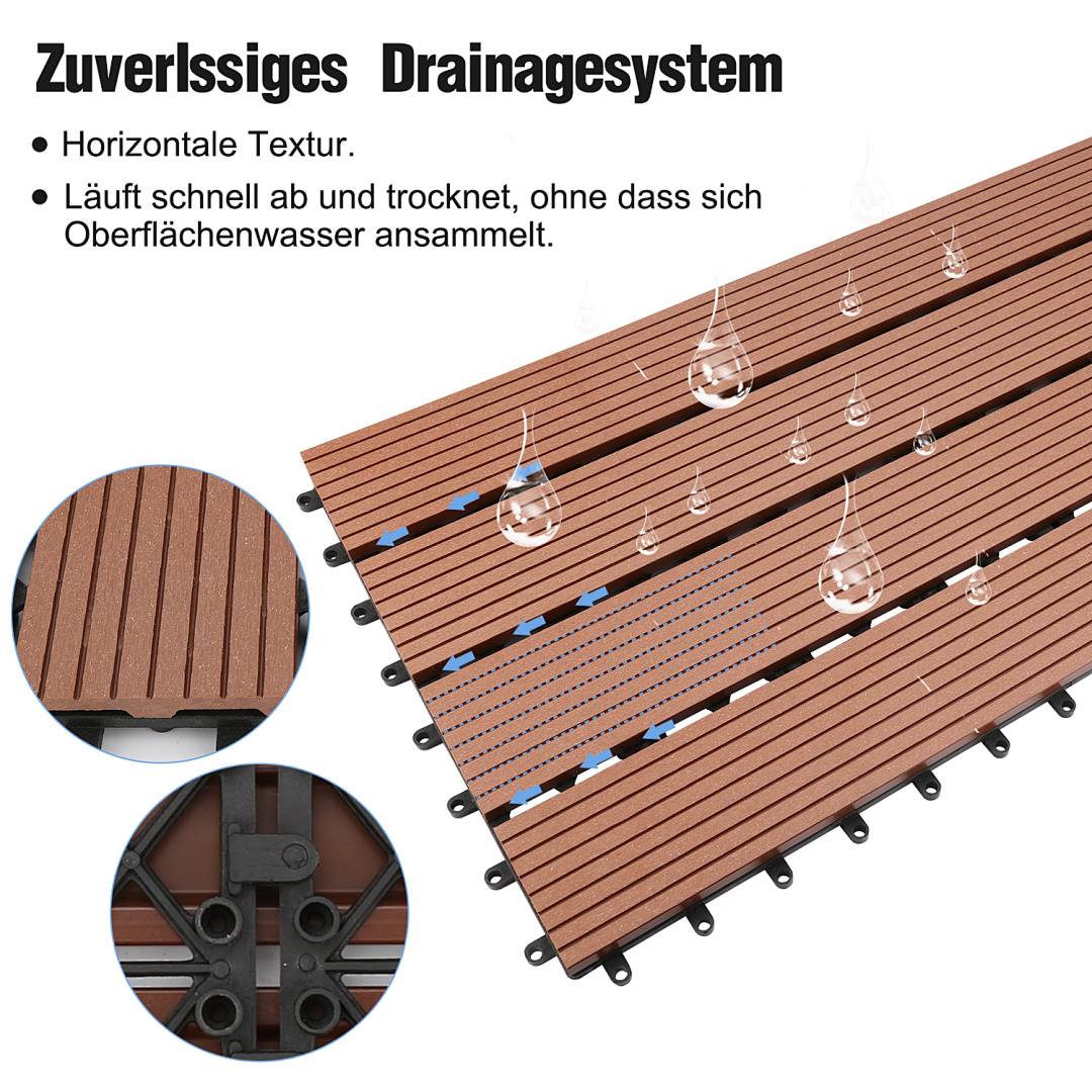 30 x 60cm Braun Terrassenfliesen 60 Stück Klickfliesen in Holzoptik, WPC Fliese