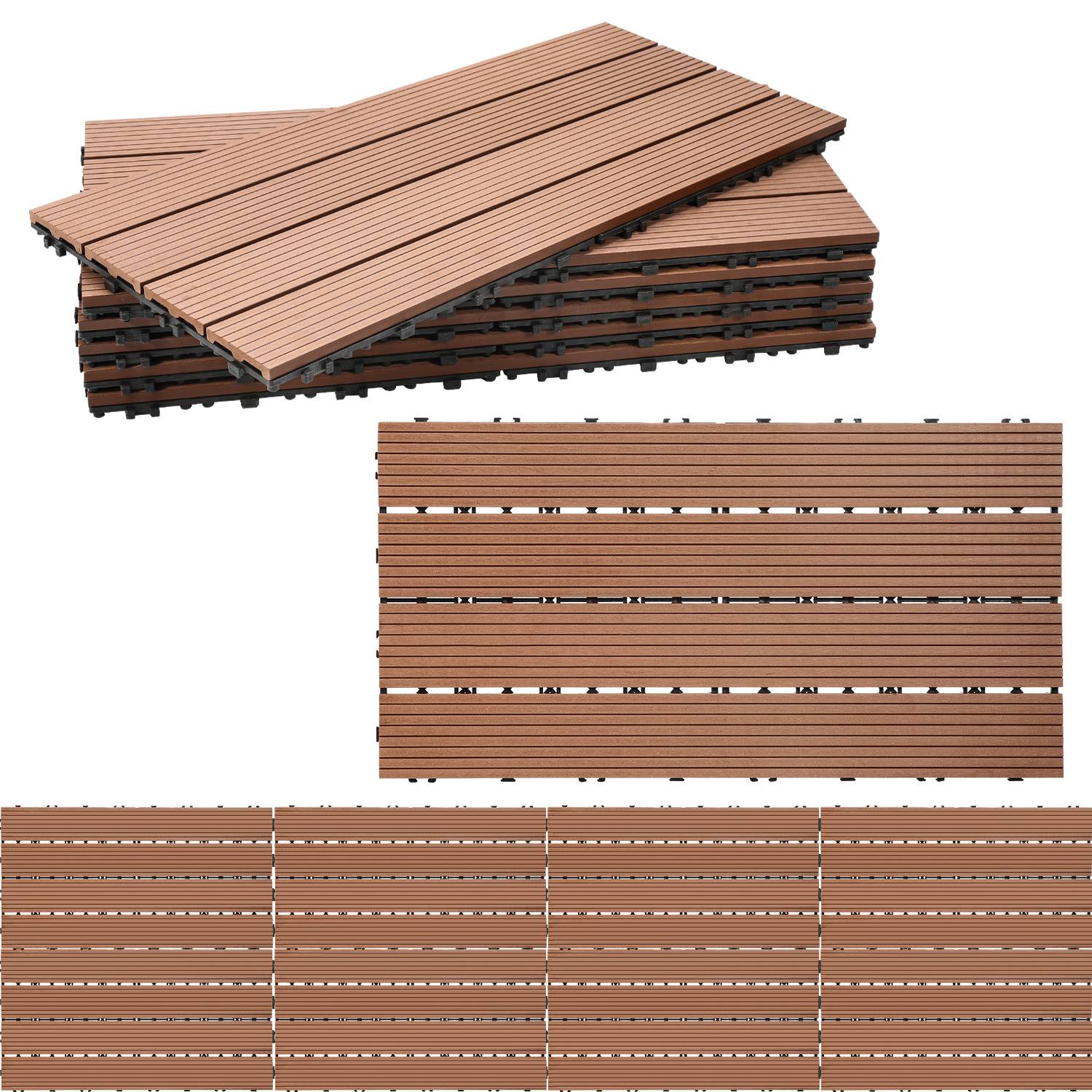 30 x 60cm Braun Terrassenfliesen 48 Stück Klickfliesen in Holzoptik, WPC Fliese