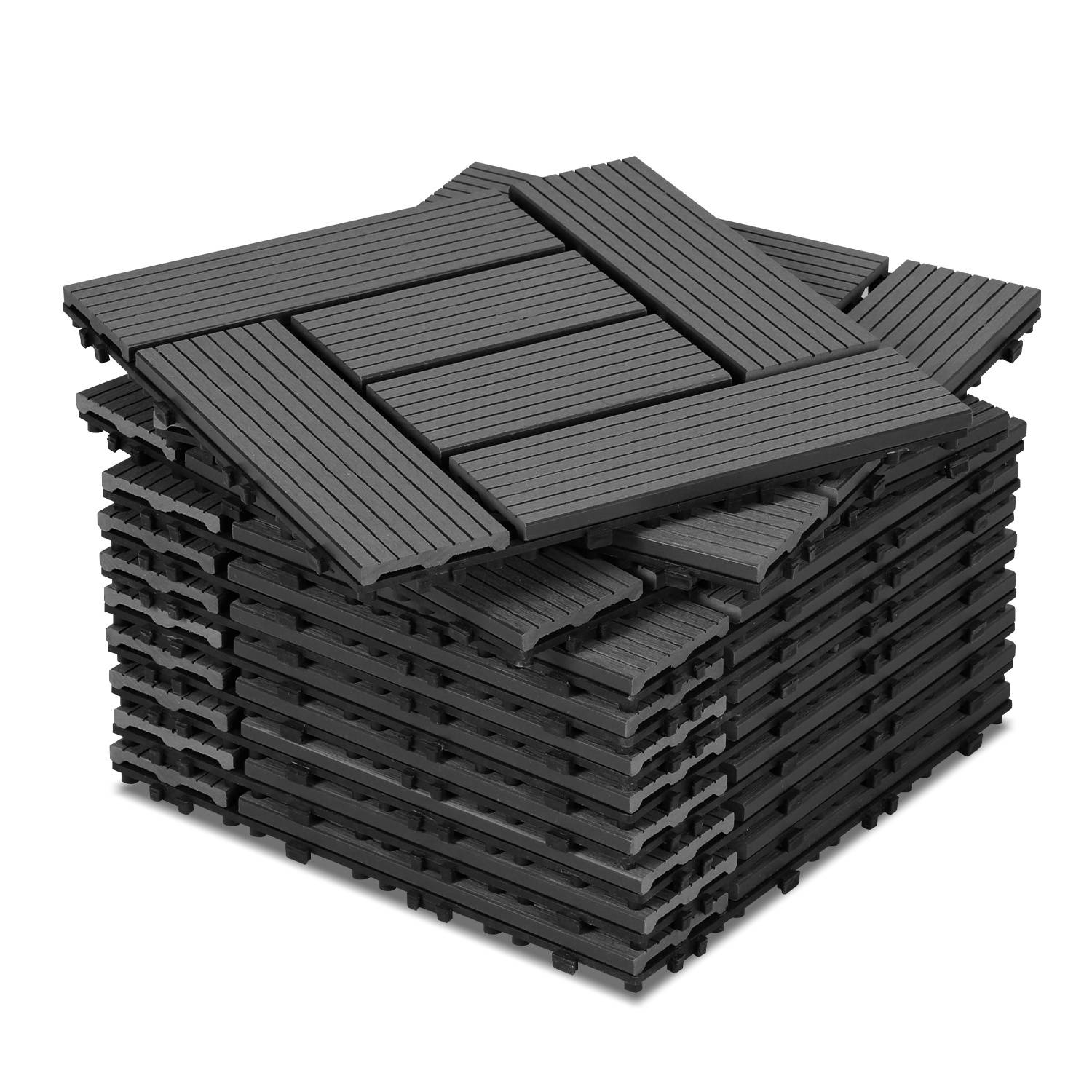 WPC Terrassenfliesen, 30x30 cm, 11er Spar Set für 1m², für Garten Balkon Bodenbelag mit Drainage und Klicksystem