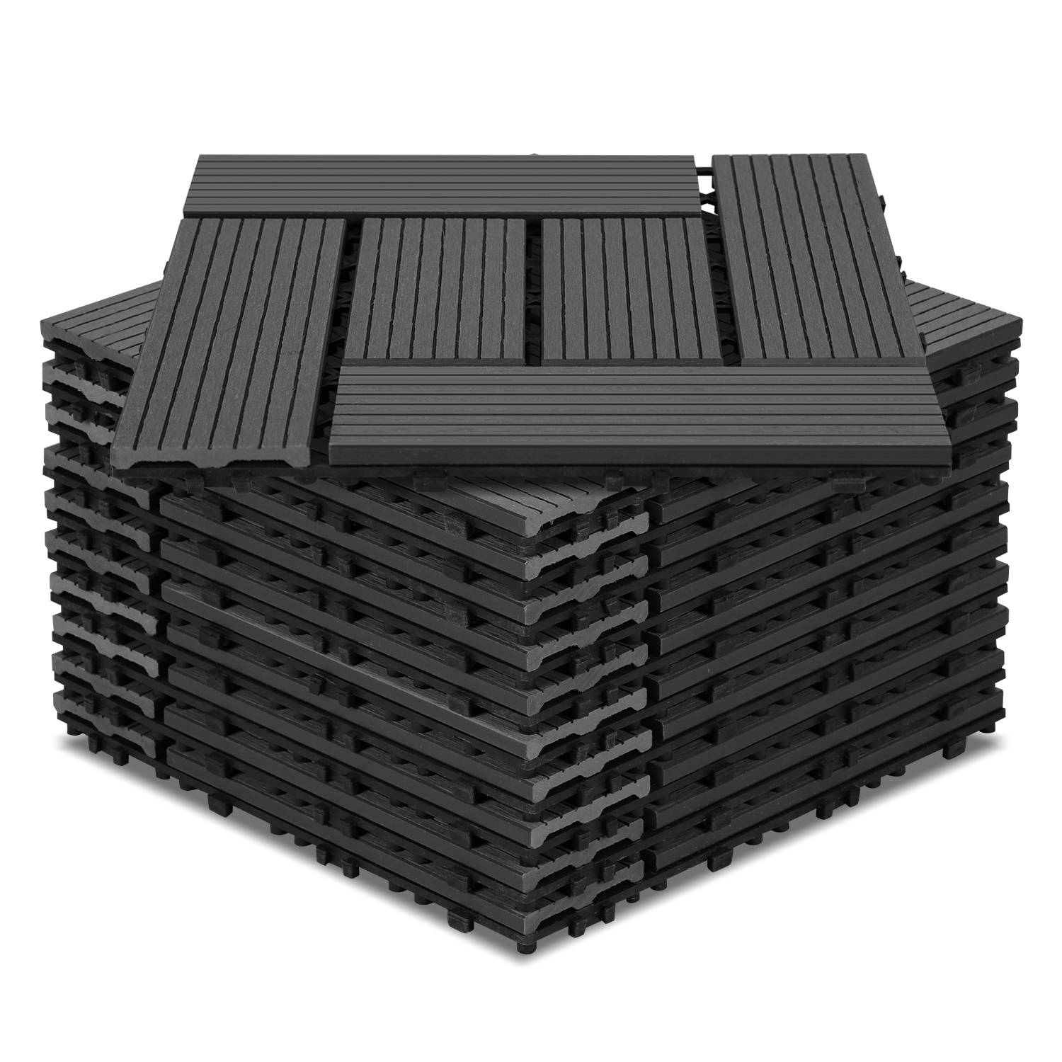 WPC Terrassenfliesen, 30x30 cm, 66er Spar Set für 6m², für Garten Balkon Bodenbelag mit Drainage und Klicksystem