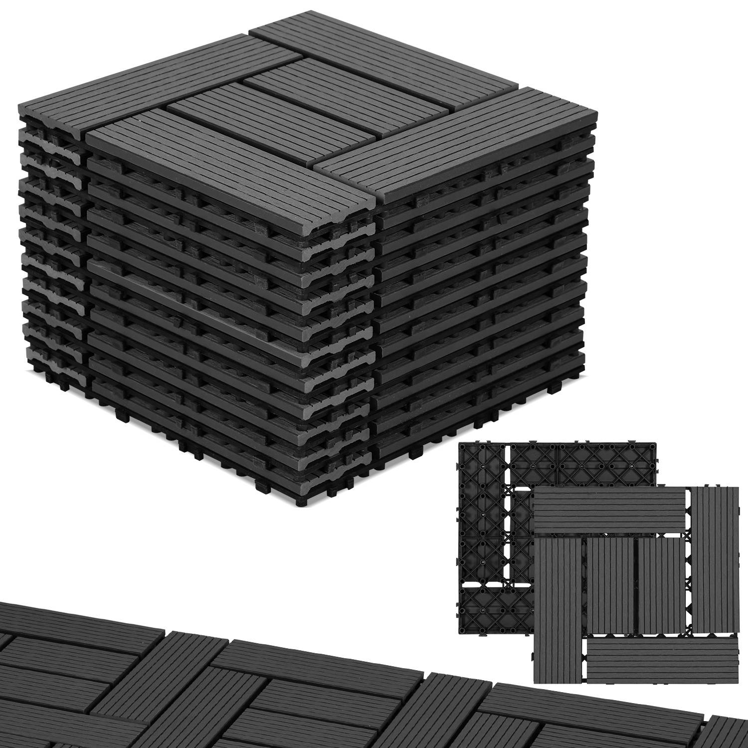 WPC Terrassenfliesen, 30x30 cm, 99er Spar Set für 9m², für Garten Balkon Bodenbelag mit Drainage und Klicksystem