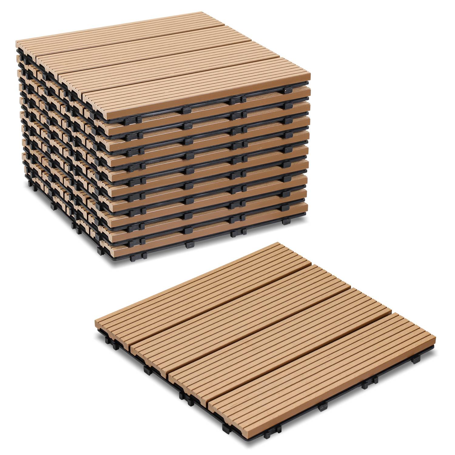 33pcs WPC Terrassenfliesen für Garten Balkon Bodenbelag 30x30cm Teak mit Drainage und Klicksystem