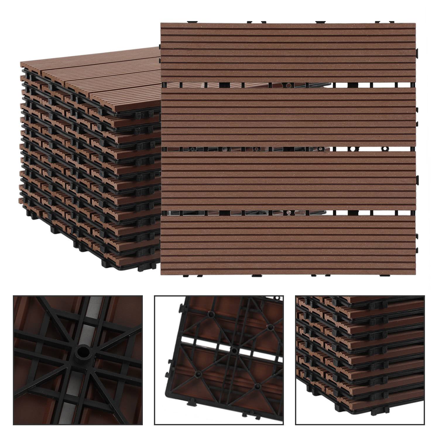 Terrassenfliesen 5m² Holzfliesen für Terrasse Balkon Terrassenfliesen Holz Fliesen mit Klicksystem 30x30 cm 55 Stück Braun