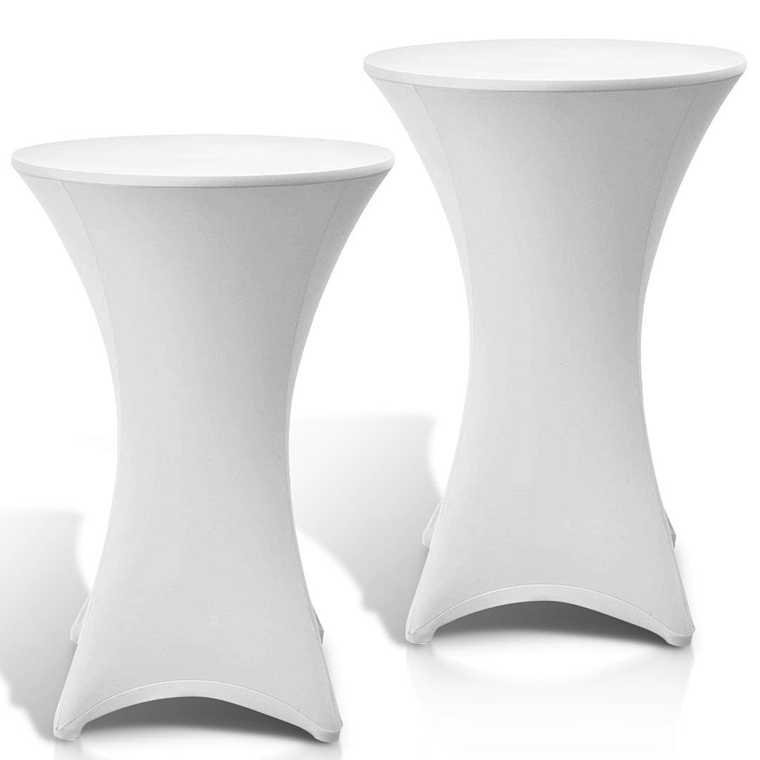 2× Stehtischhusse Stretch Weiß elastischer Bistrotisch Überzug, ø 80×110 cm