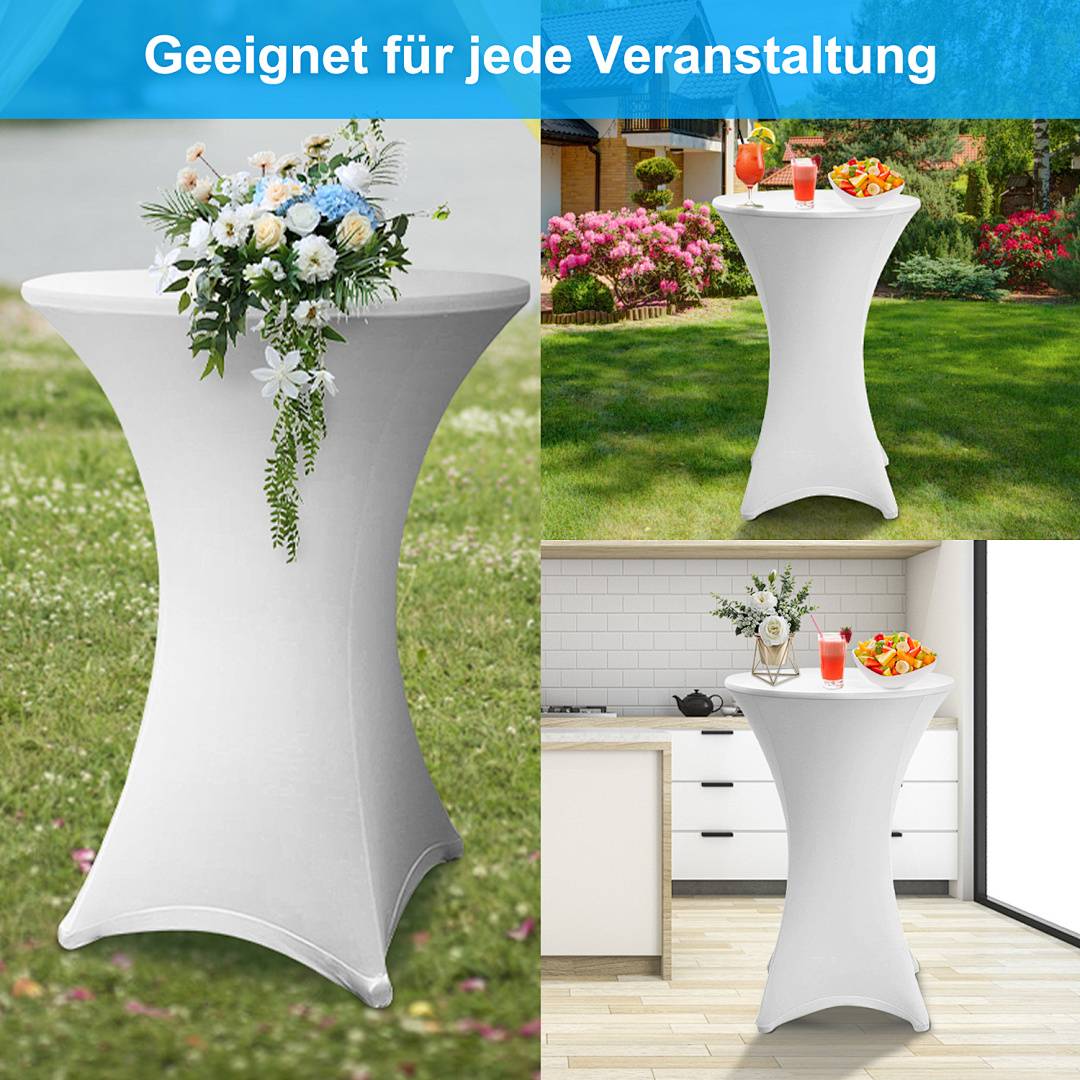5× Stehtischhusse Stretch Weiß elastischer Bistrotisch Überzug, ø 80×110 cm
