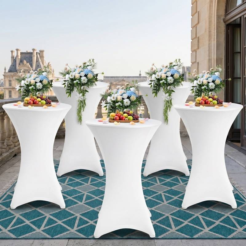 5× Elastische Stehtischhusse Ø 70×110 cm, Weiß – Stretch Bistrotisch Husse für Hochzeit & Messe