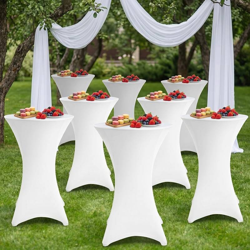 10× Stehtischhusse Stretch Weiß Ø 60×110 cm – Elastischer Bistrotisch Überzug für Events & Feiern