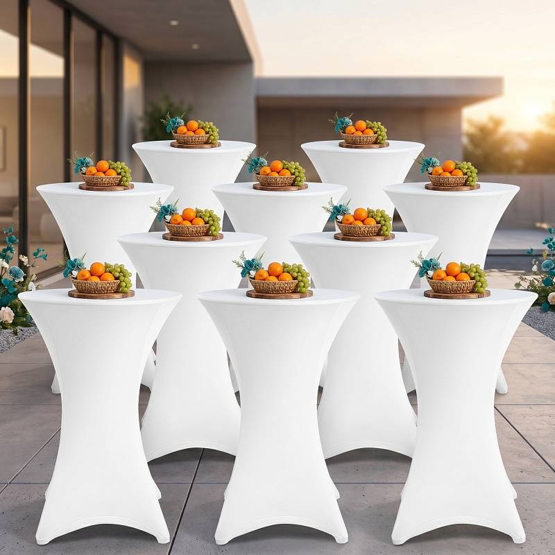 10× Elastische Stehtischhusse Ø 70×110 cm, Weiß – Stretch Bistrotisch Husse für Hochzeit & Messe