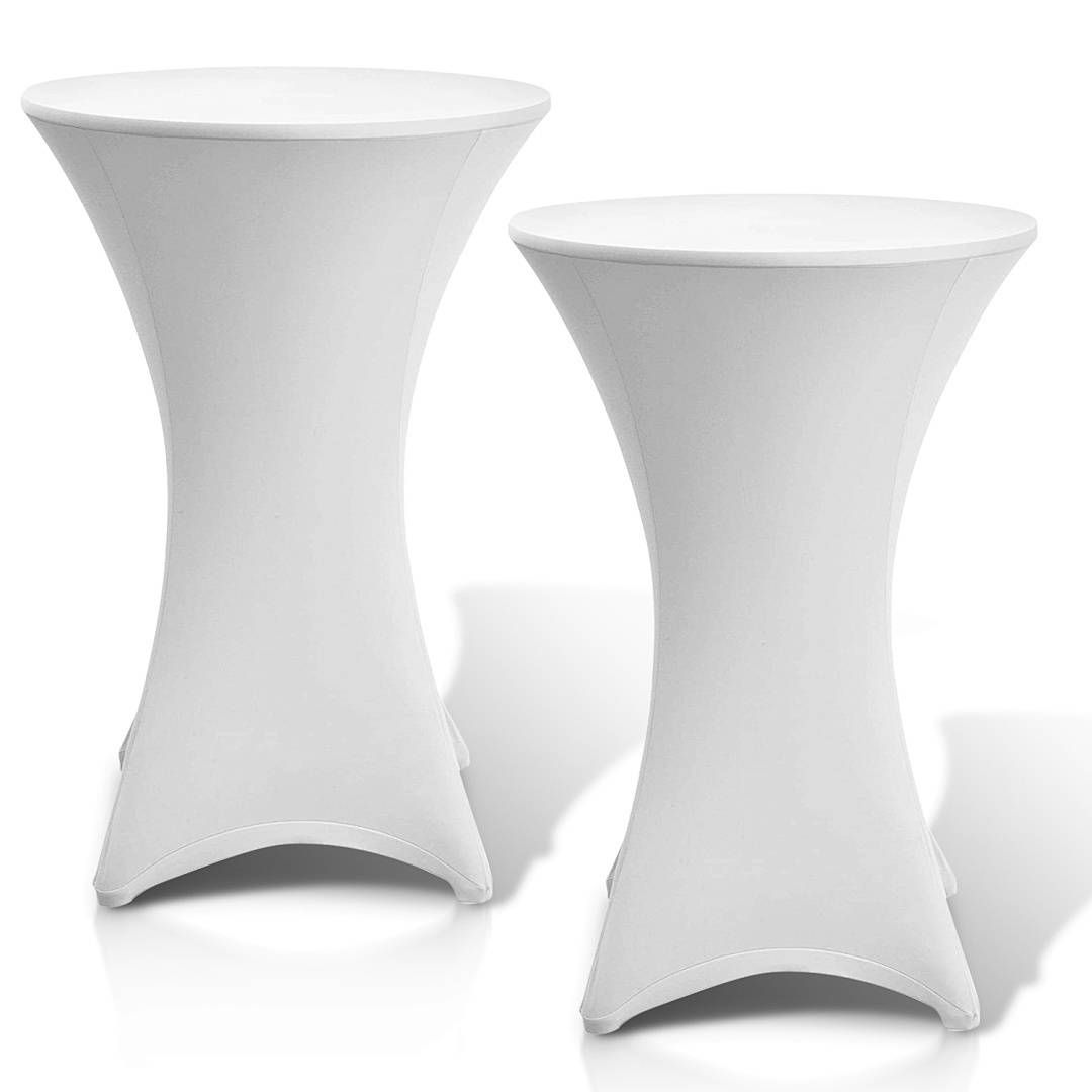 2× Elastische Stehtischhusse Ø 70×110 cm, Weiß – Stretch Bistrotisch Husse für Hochzeit & Messe