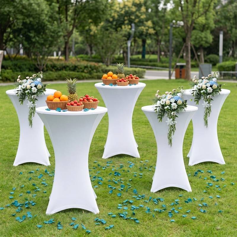 5× Stehtischhusse Stretch Weiß elastischer Bistrotisch Überzug, ø 80×110 cm