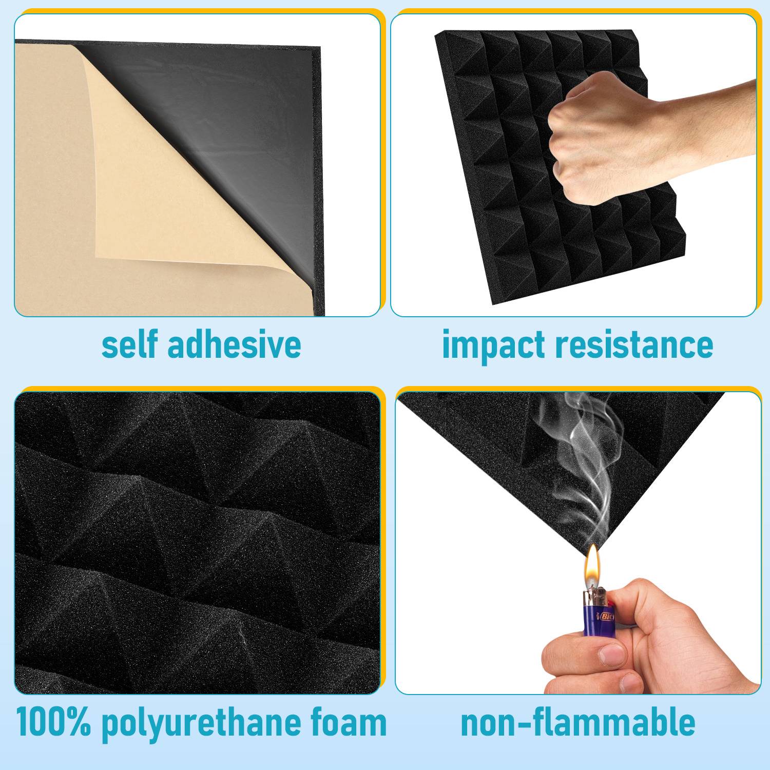 48 Stück Akustikschaumstoff Akustikschaum Matten 30 x 30 x 5cm Schalldämmmatten zur effektiven Schaumstoff Fliesen Pyramide Schwarz