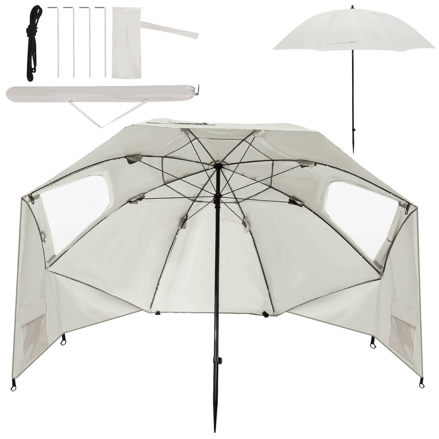 Sonnenschirm 210 cm UPF 50+, tragbarer Strandschirm, neigbar & wasserabweisend für Strand Balkon Garten Urlaub Beige