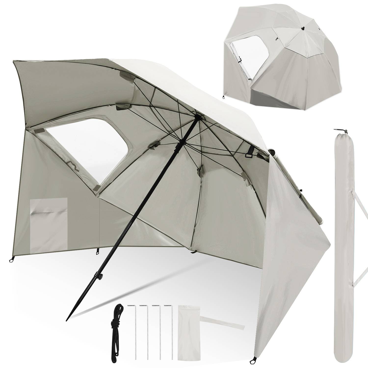 Strandschirm 210 cm mit Tragetasche, UV50+ Sonnenschutz, neigbar, leichter Gartenschirm für Strand Camping Terrasse Beige