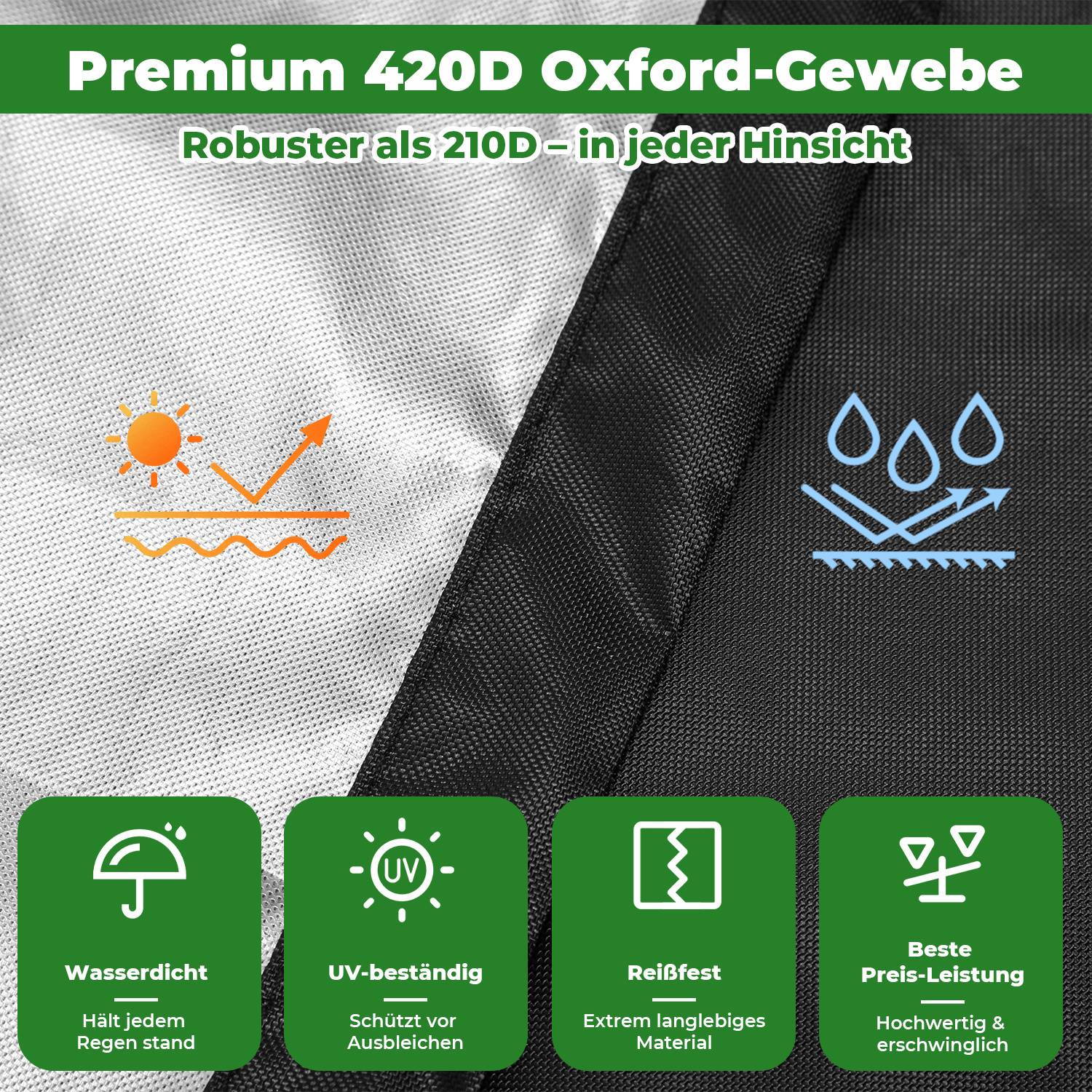 Gartenmöbel Schutzhülle für Sonnenliege 200×75×40/70 cm, 420D Oxford Abdeckung Wasserdicht, UV-Schutz, Schwarz/Silber, mit 4 Befestigungsbändern